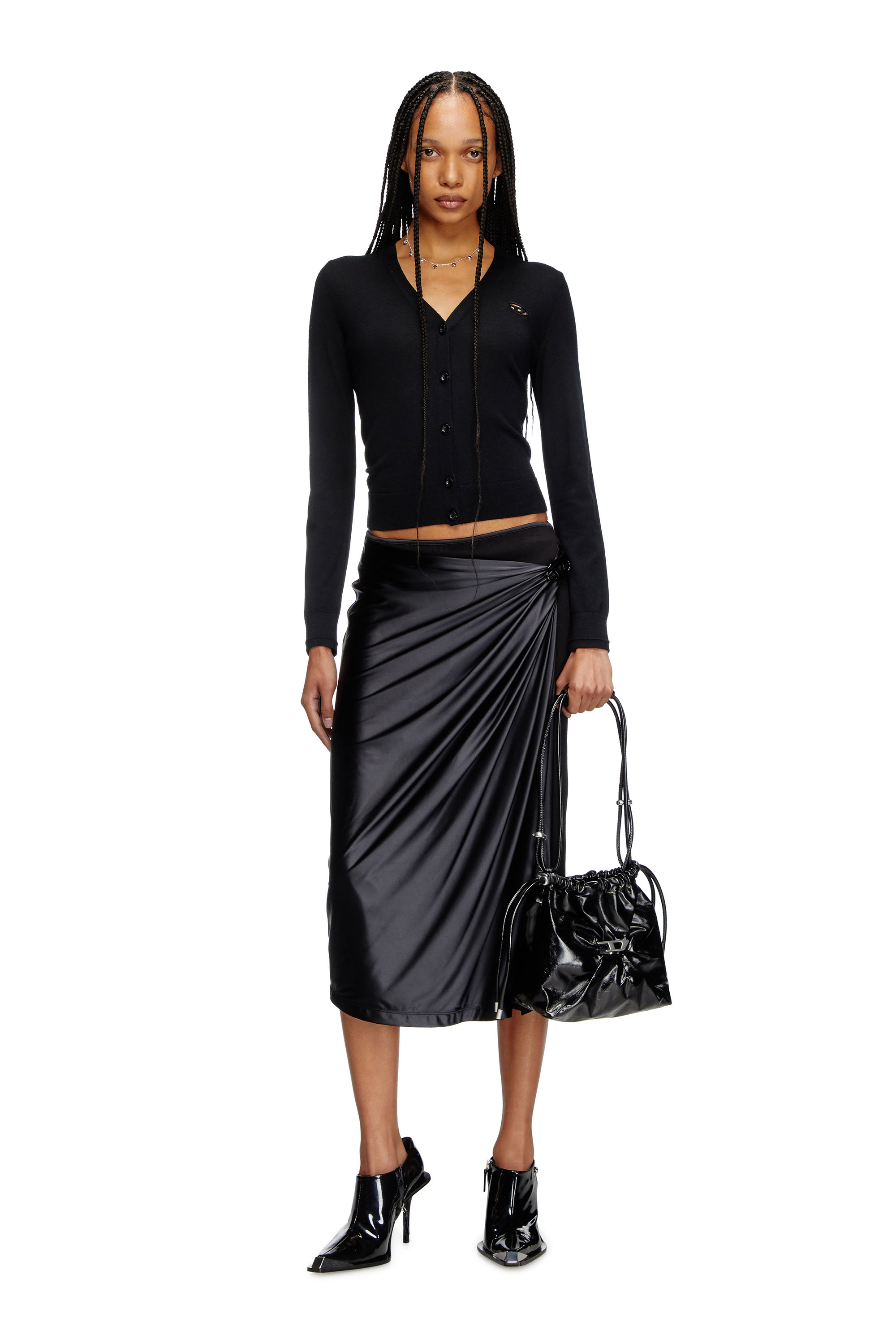 Diesel - M-ALIMA, Female's Wool cardigan with cut-out logo in Black - 1