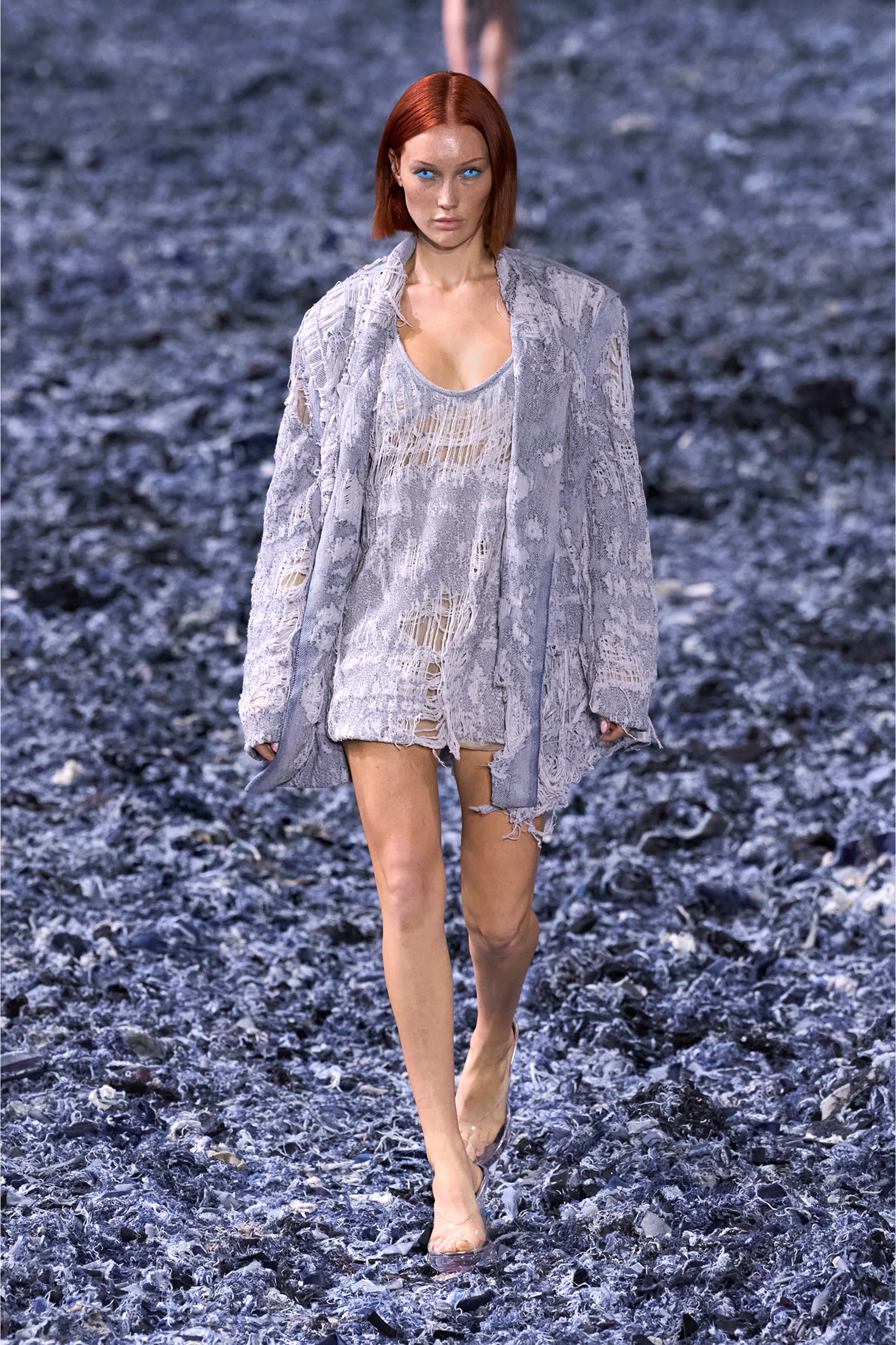 Diesel - DE-DALBY-FSG, Female's Top in ultra-destroyed jacquard denim in Light Blue - 4