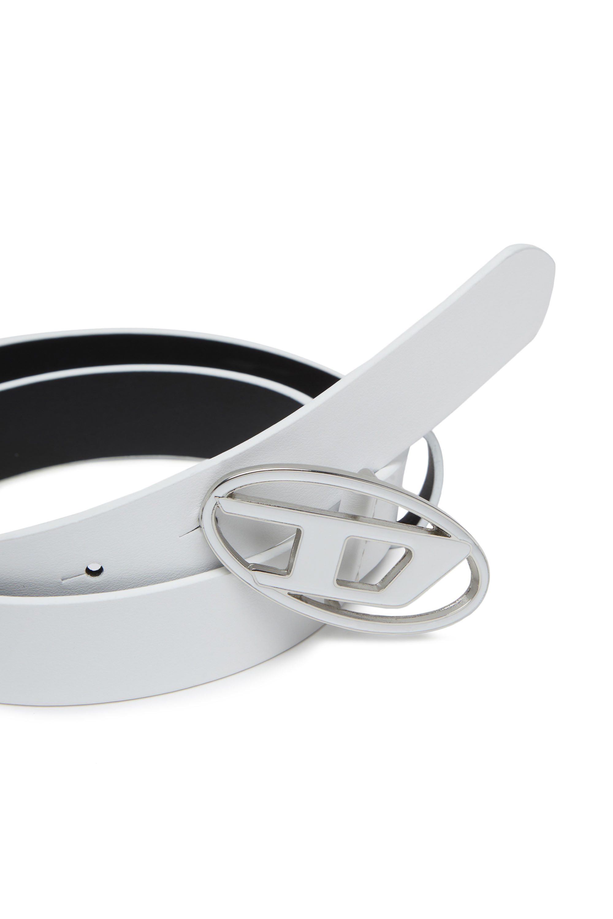 Diesel - B-1DR 25, Female's 2.4cm leather belt with enamelled buckle in White - 3