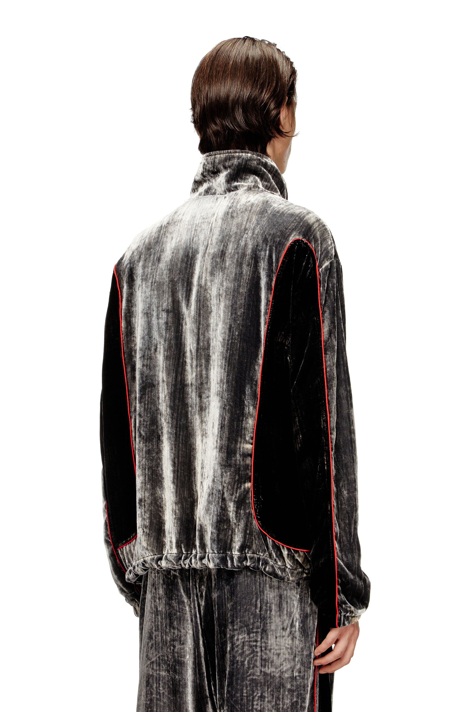 Diesel - J-HAY, Male's Track jacket in treated velvet in Black/Red - 3