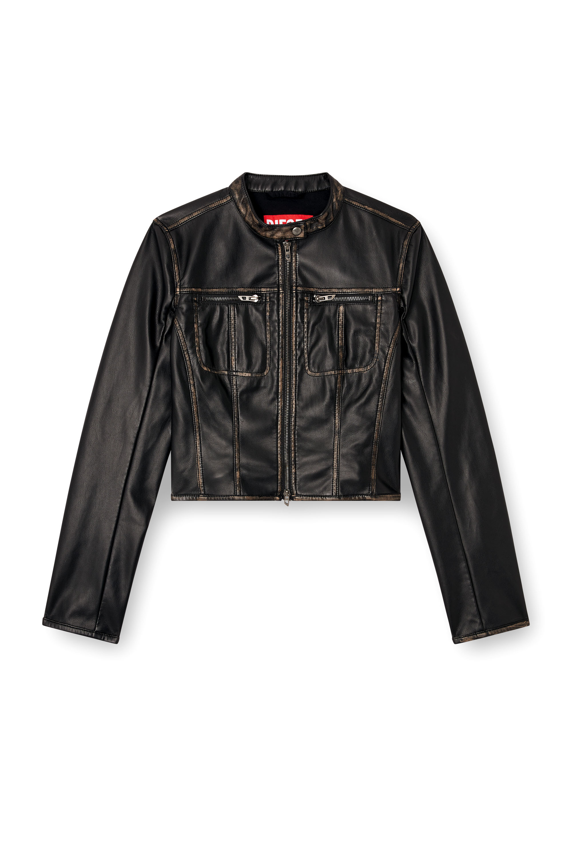 G-LOBE, Black Diesel - G-LOBE, Woman's Cropped distressed biker jacket in Black - 2