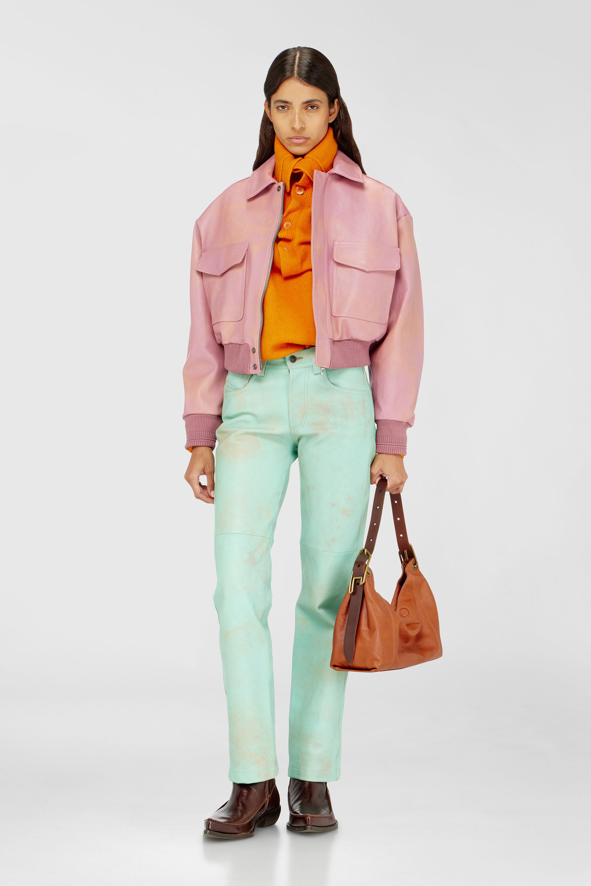 Diesel - L-AVIA, Female's Aviator jacket in treated leather in Pink - 2