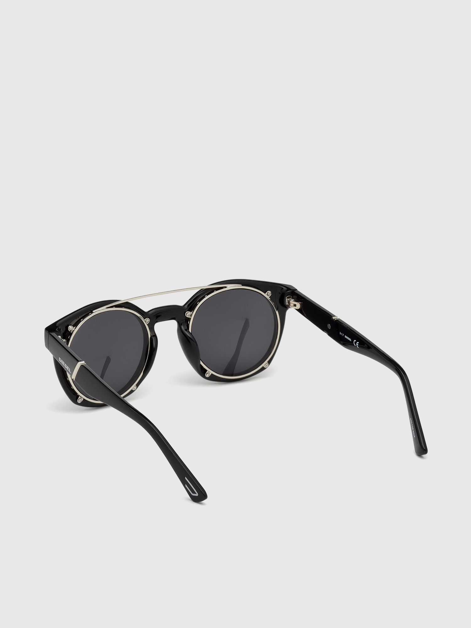 Diesel - DL0251, Unisex's Round shape eyewear with shiny clip-back in Bright Black - 3