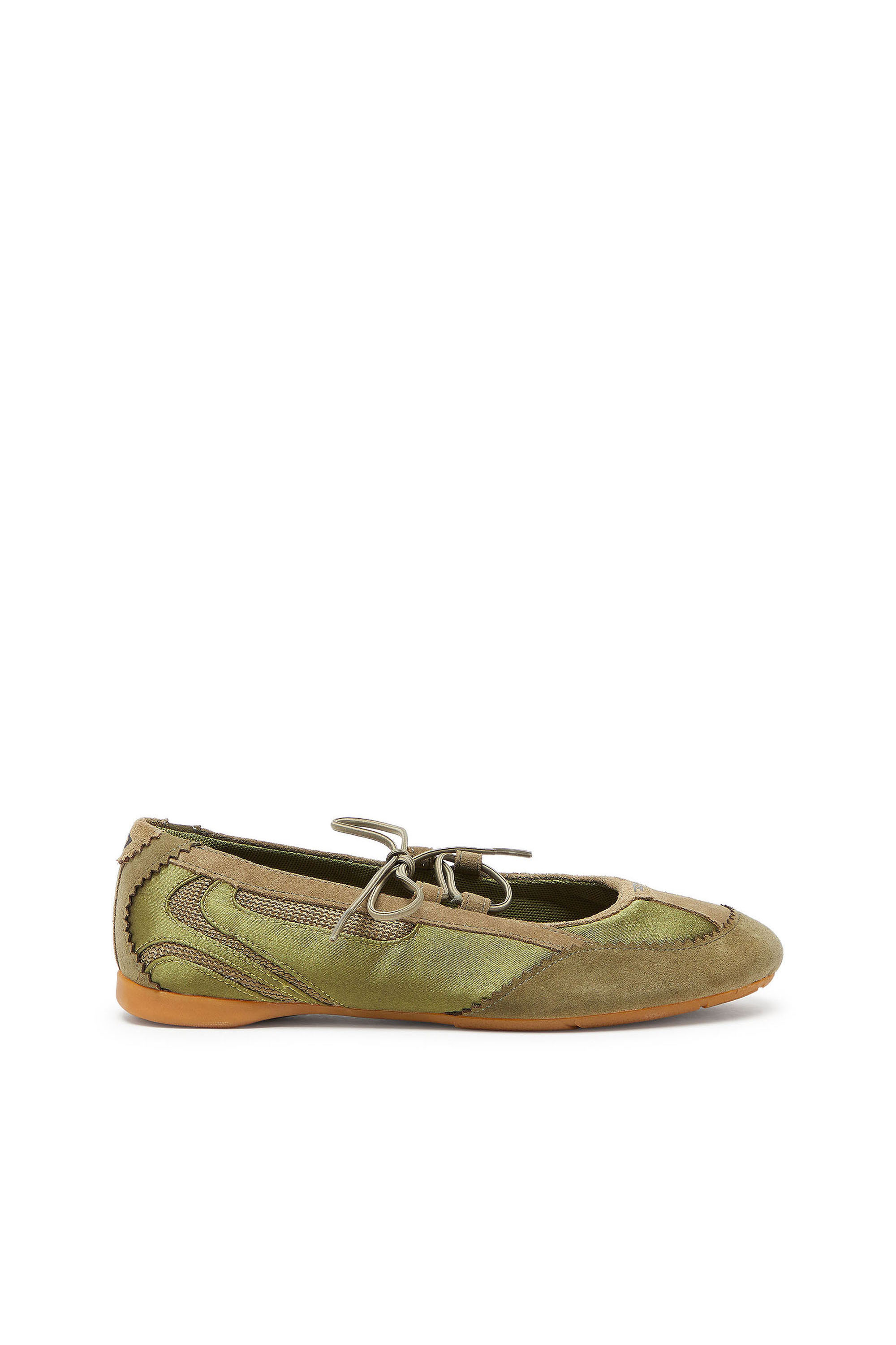 Diesel - D-MILE BALLERINA LACE UP II W, Female's D-Mile - Lace-up ballerina flats in leather and mesh in Military Green - 1