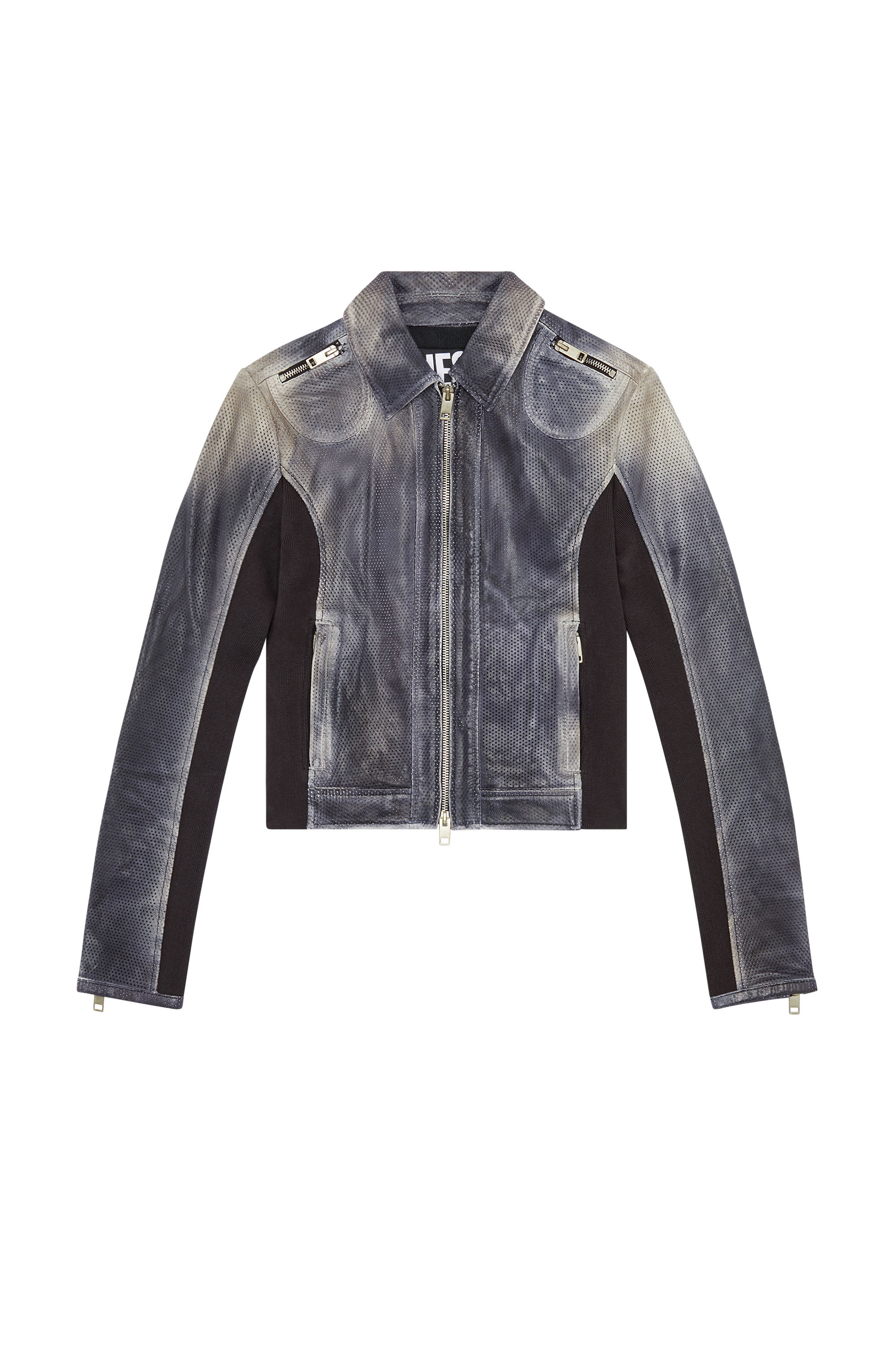 Diesel - L-TAFY, Woman's Panelled perforated-leather jacket in Black - 2