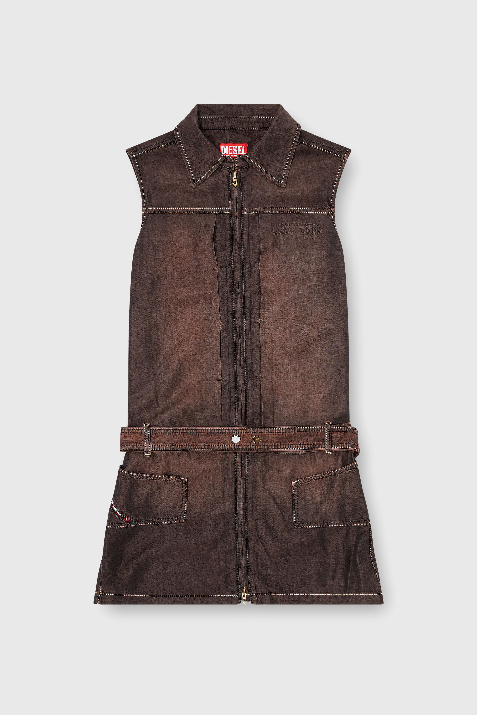 Diesel - DE-EDROS-S, Minivestido de denim fluido revestido Mujer in Marr&oacute;n - 2