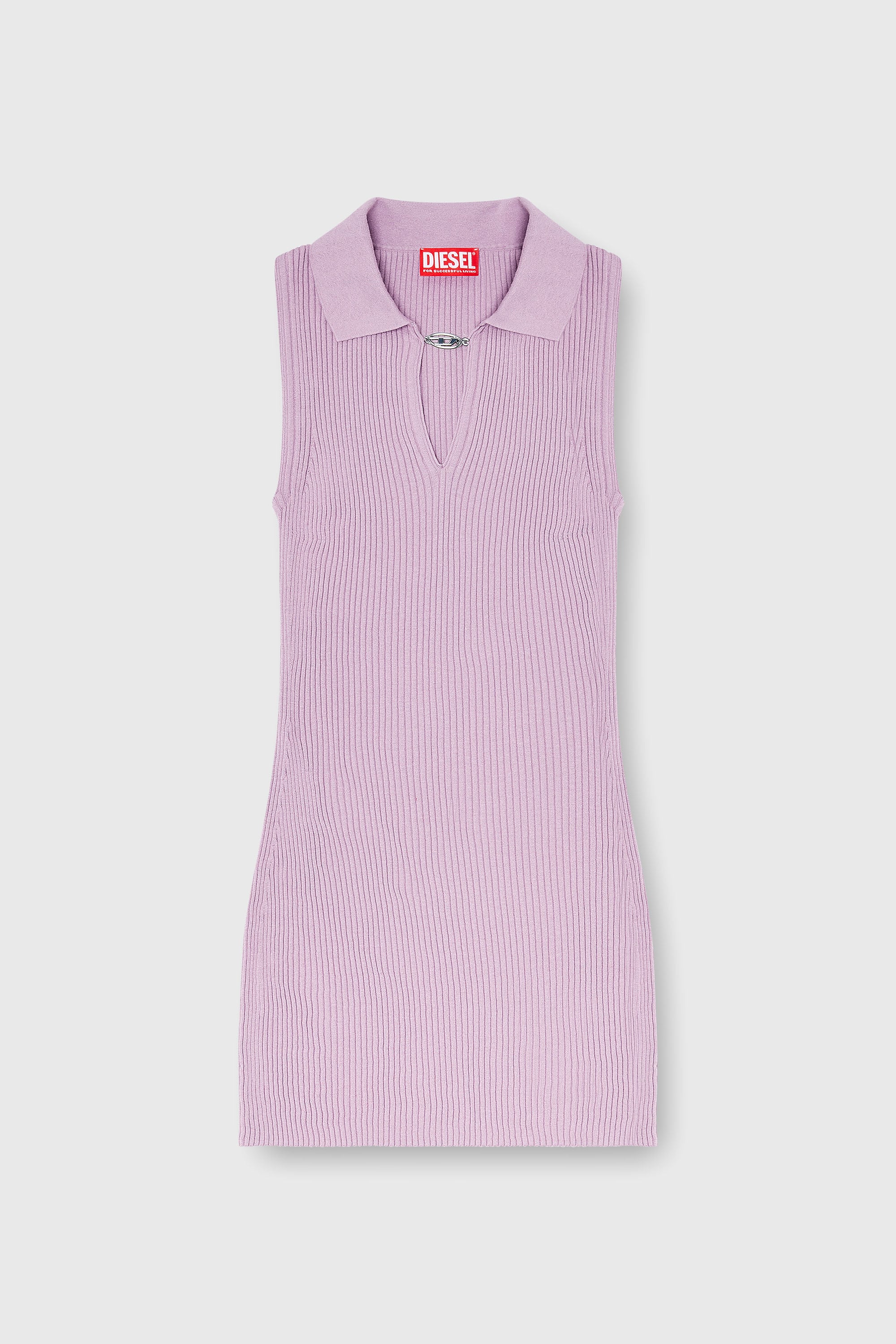Diesel - M-LILMA, Vestido polo corto de punto acanalado mezcla de seda Mujer in Rosa - 2