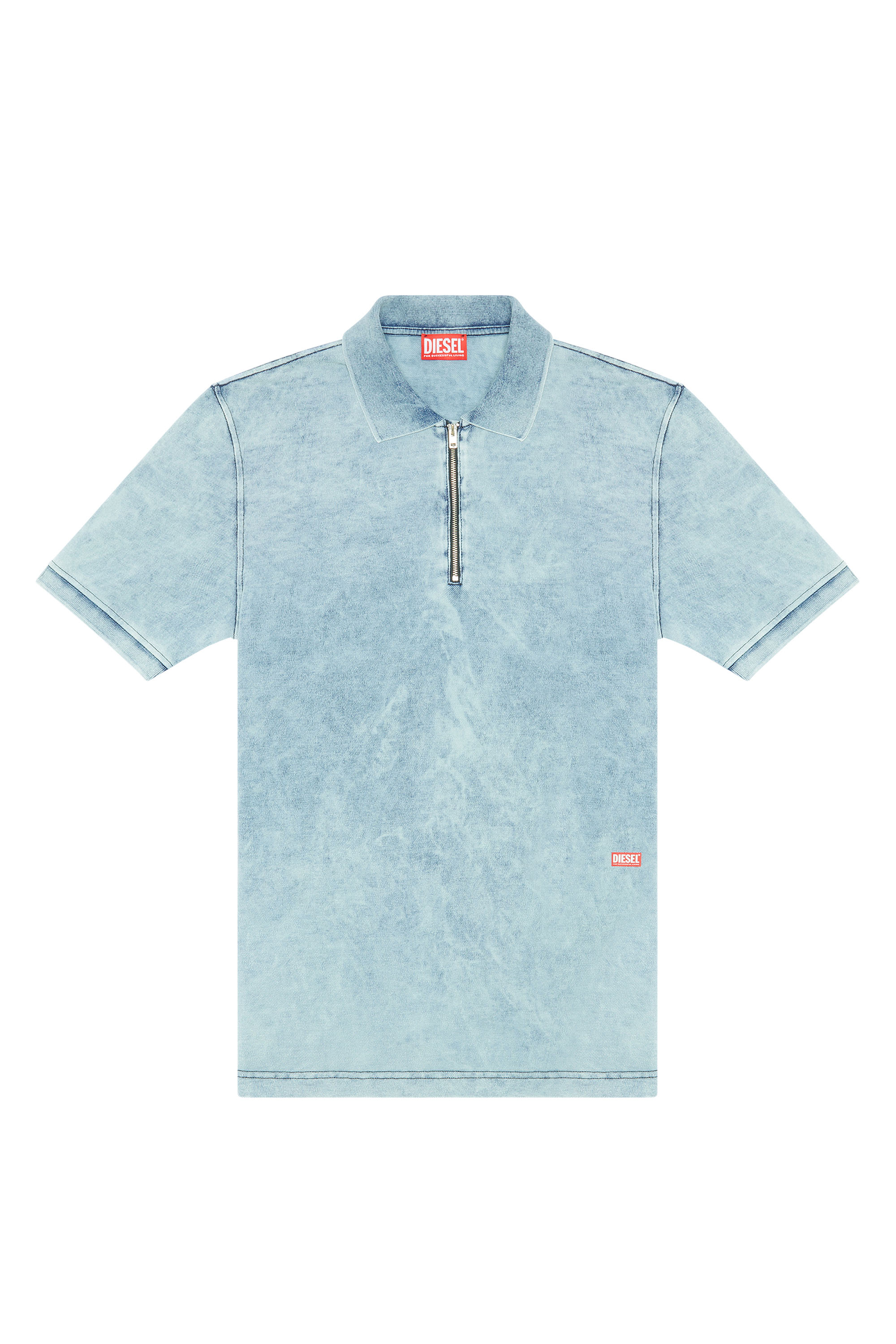 Diesel - T-SMITH-ZIP, Man's Polo shirt in faded piqu&eacute; in Light Blue - 2