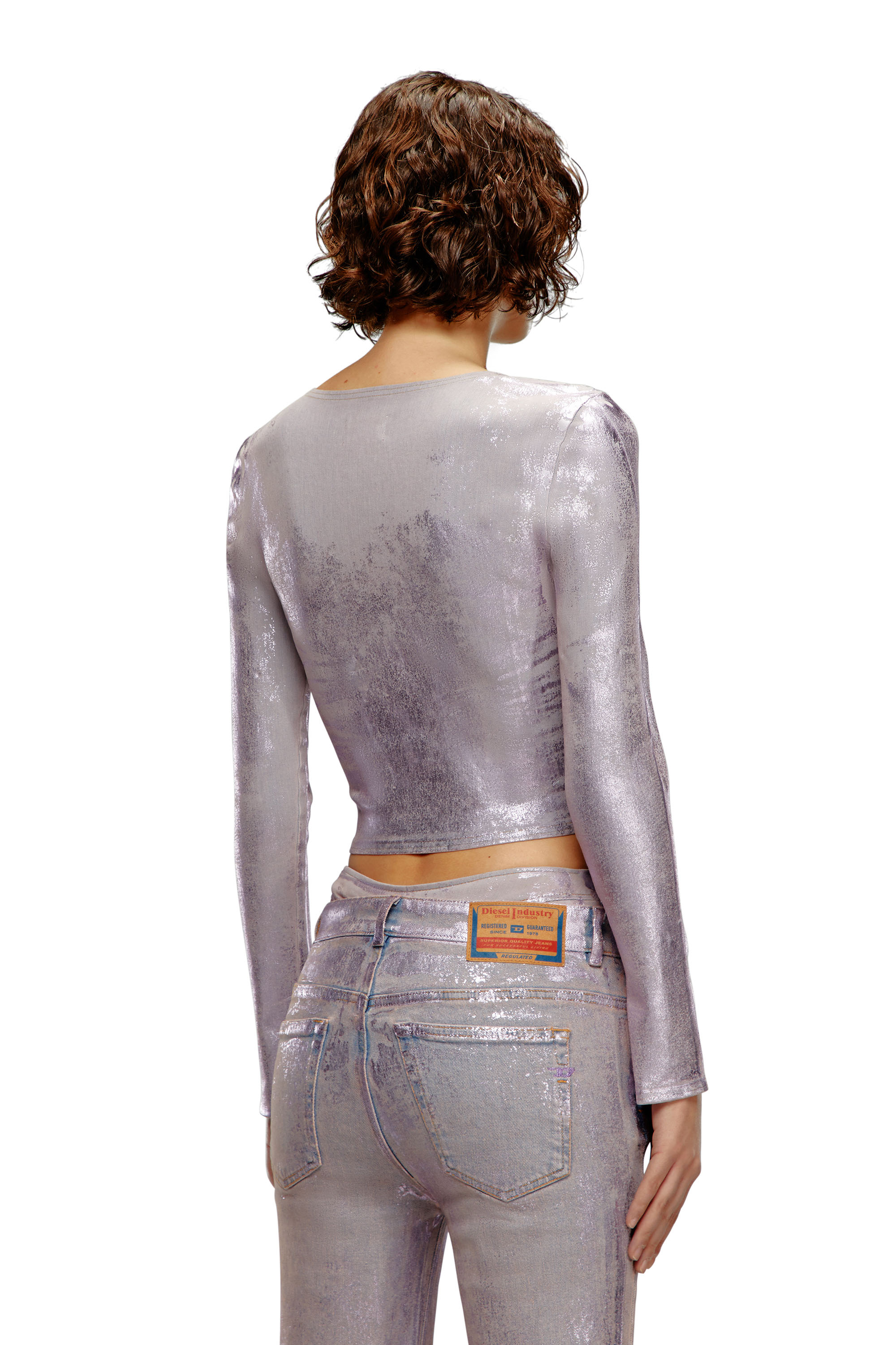 Diesel - DE-TOP1-FSE, Top à manches longues avec plaque en cristal Femme in Rose - 3