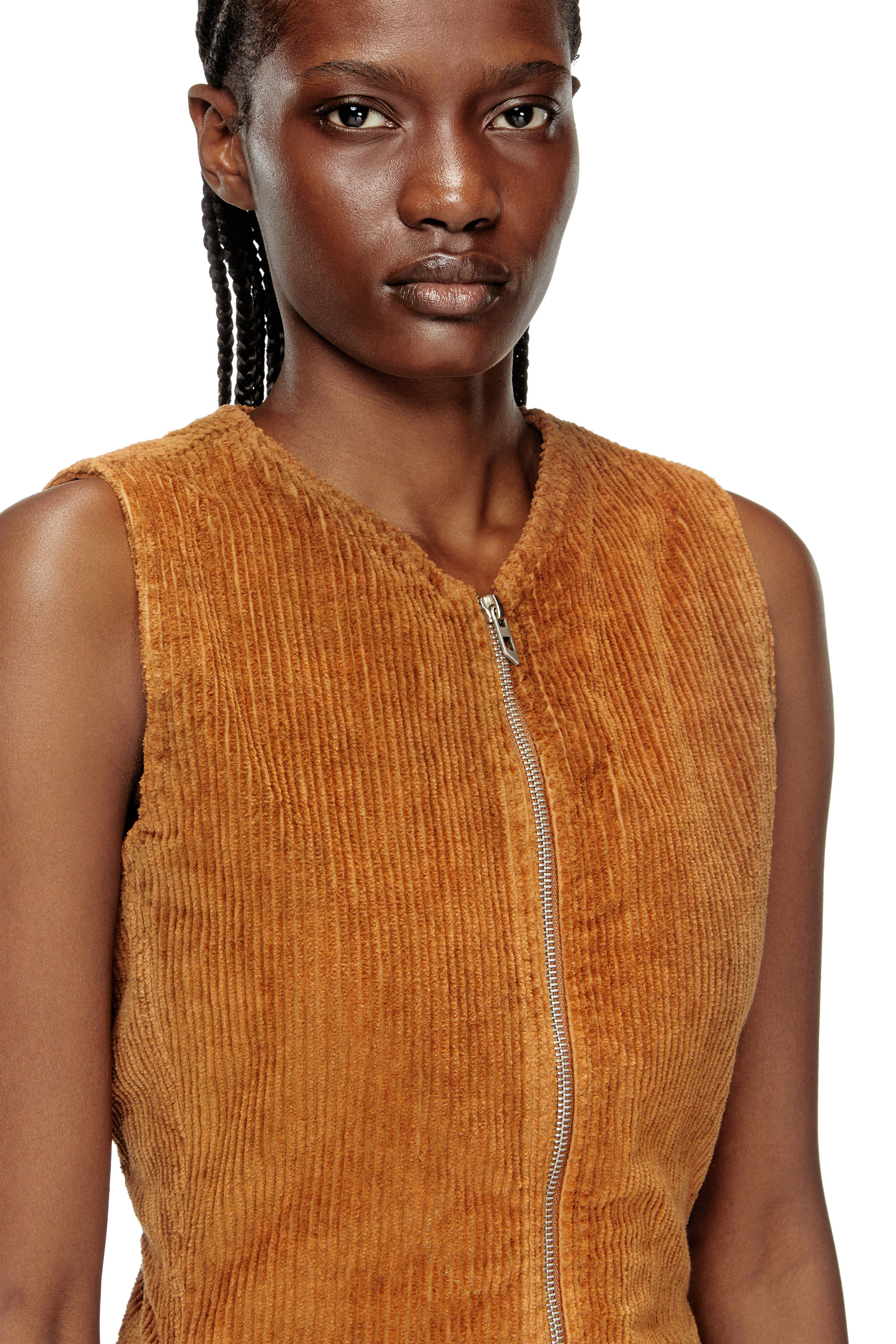 Diesel - D-ENEA, Female's Cotton mini dress with front zipper in Brown - 5