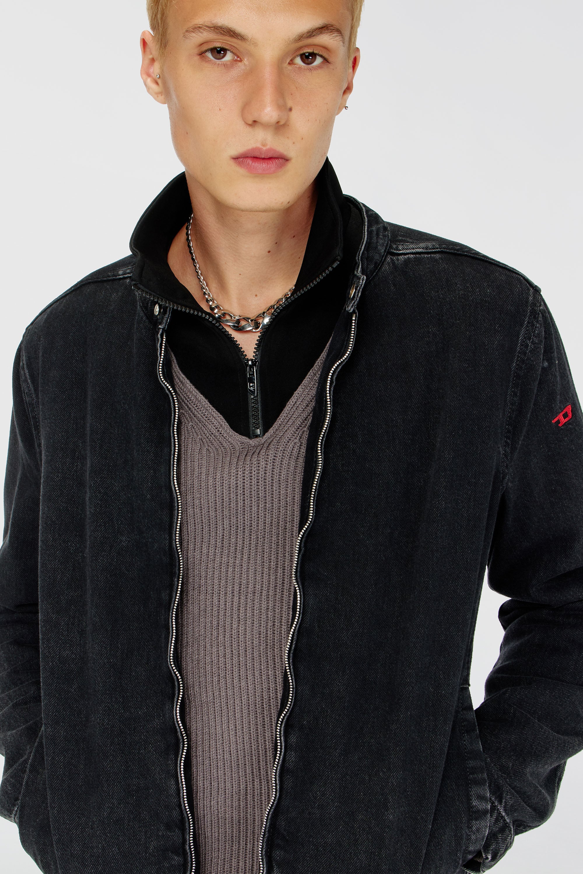 Diesel - D-GLORY, Chaqueta biker de denim con lavado oscuro Hombre in Negro - 4