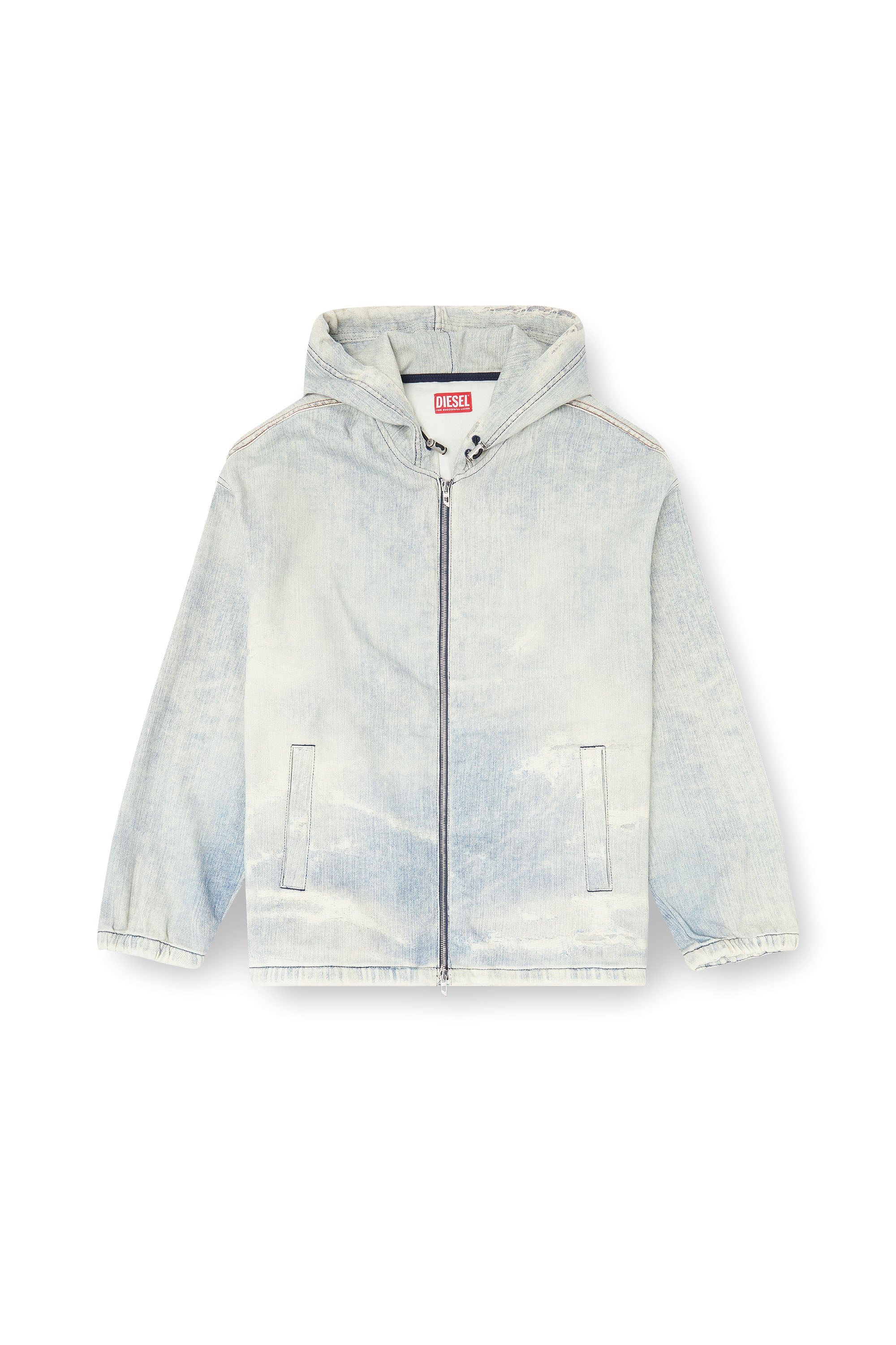 Diesel - D-WYNNY JOGG, Male's Hooded JoggJeans jacket with trompe l&rsquo;oeil in Light Blue - 3