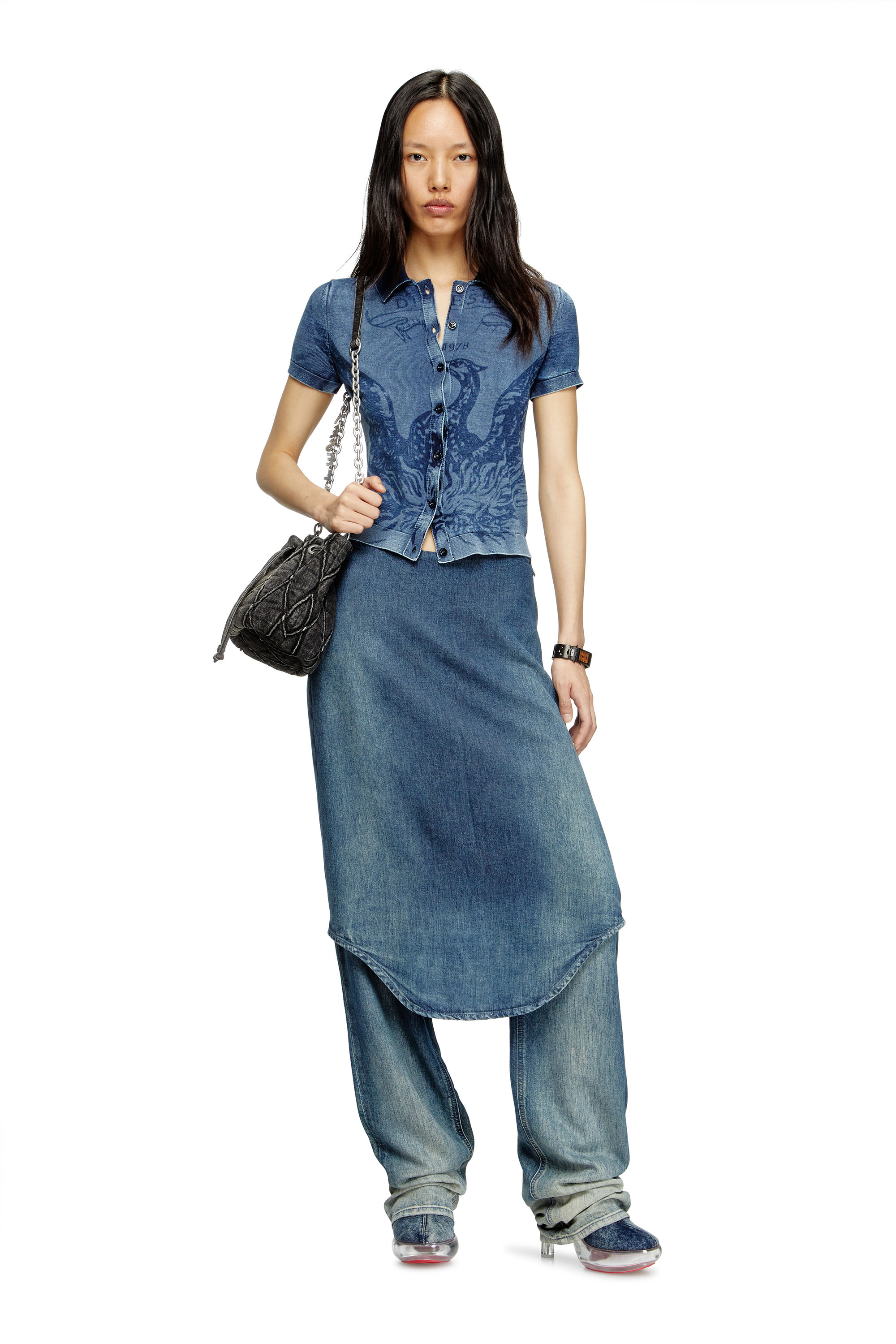 Diesel - M-FENNY, Chemise-cardigan indigo avec logo du phénix Femme in Bleu - 1