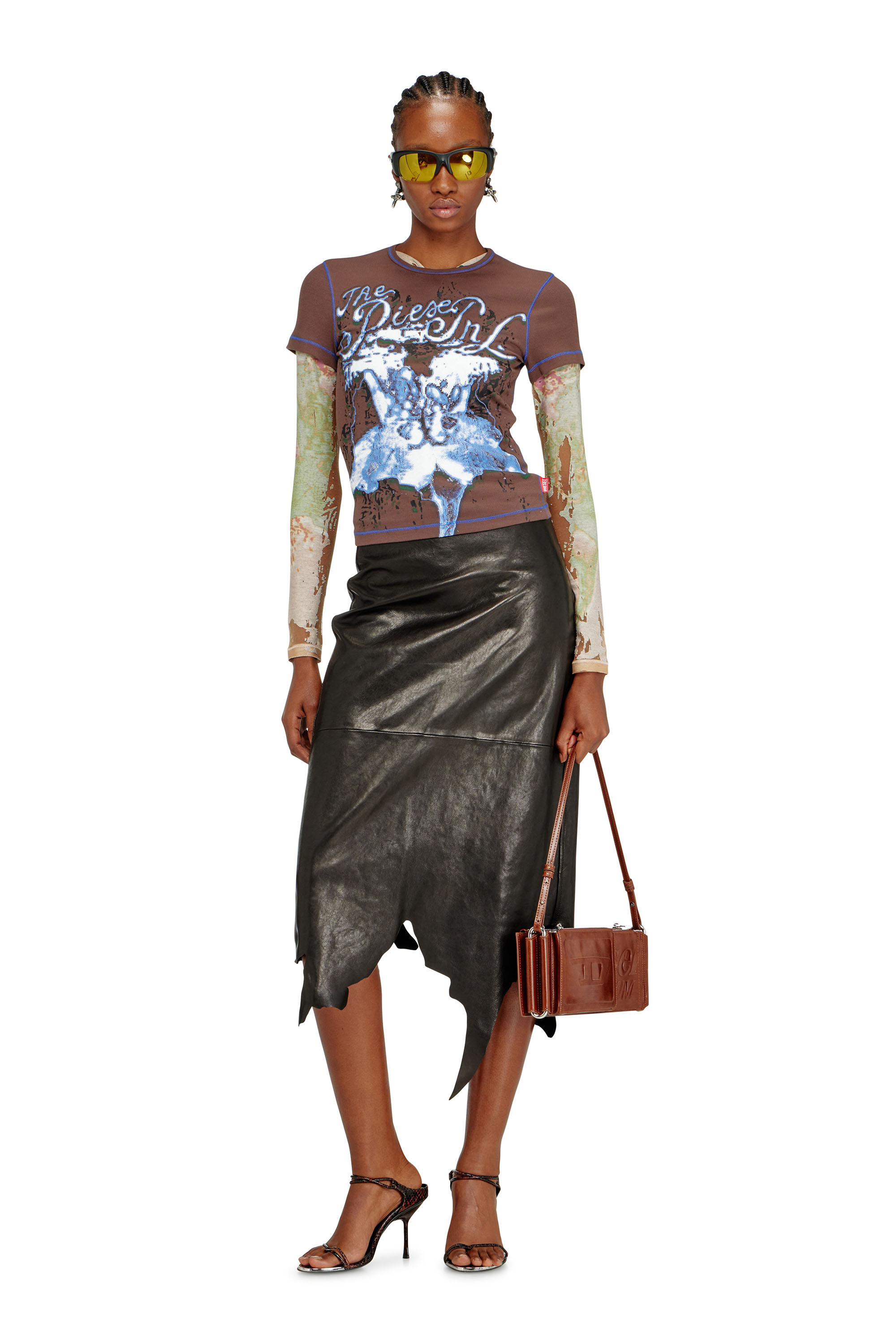 Diesel - T-BRENDA, Female's Animalier-print top in rib stretch jersey in Brown - 2