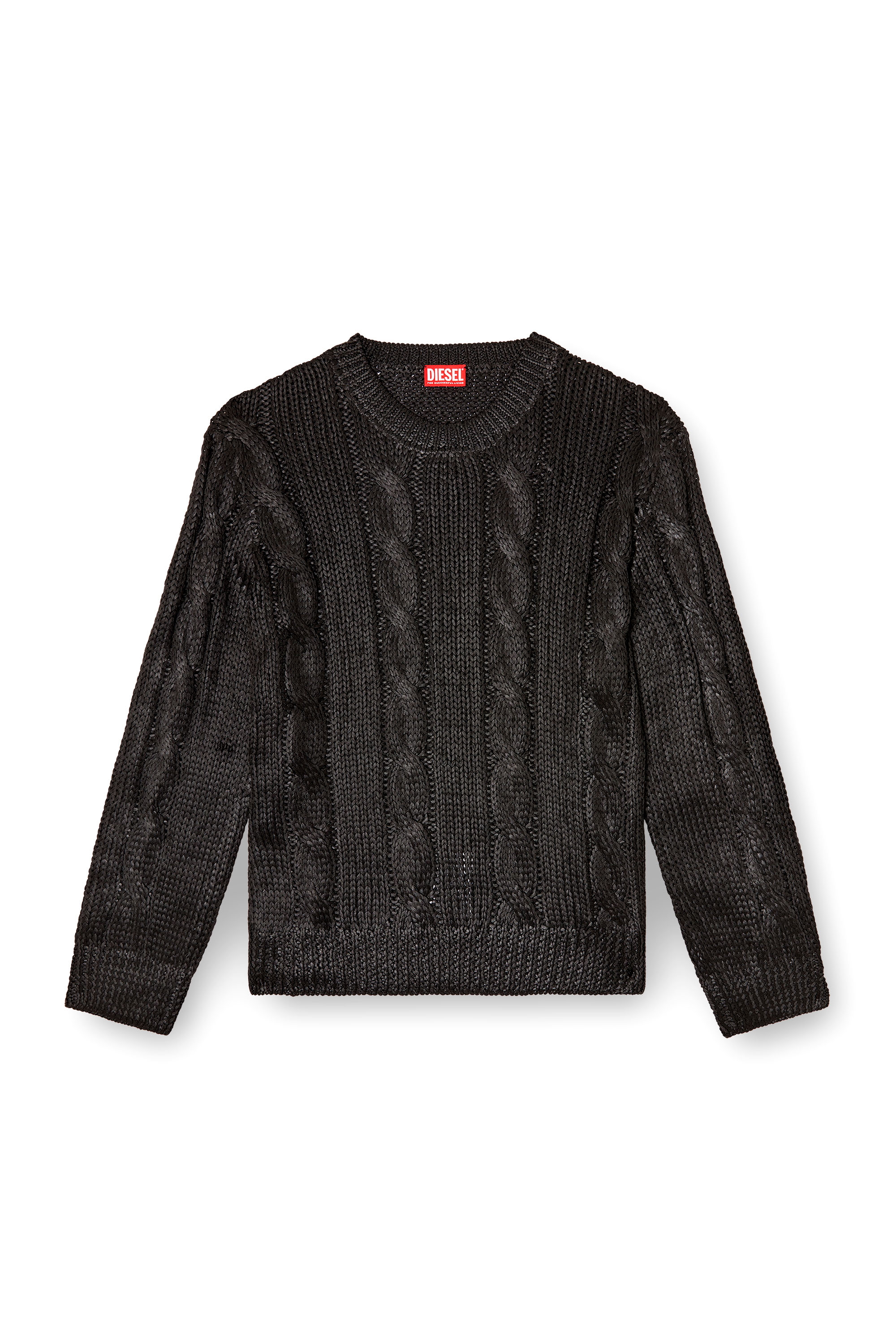 Diesel - K-MICHIU, Male's Cable-knit jumper with shiny effect in Black - 3