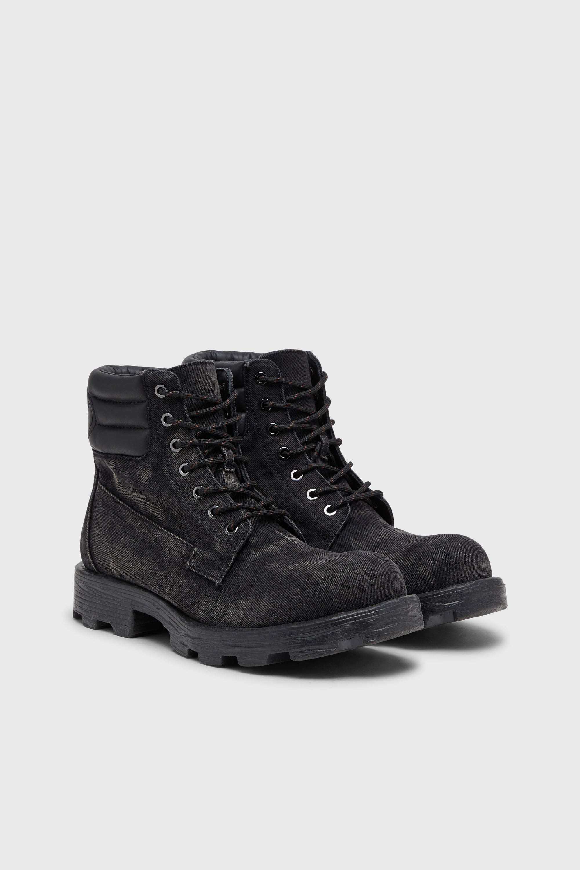 Diesel - D-HAMMER LACE UP, Male's D-Hammer-Combat boots in denim and leather in Black - 2