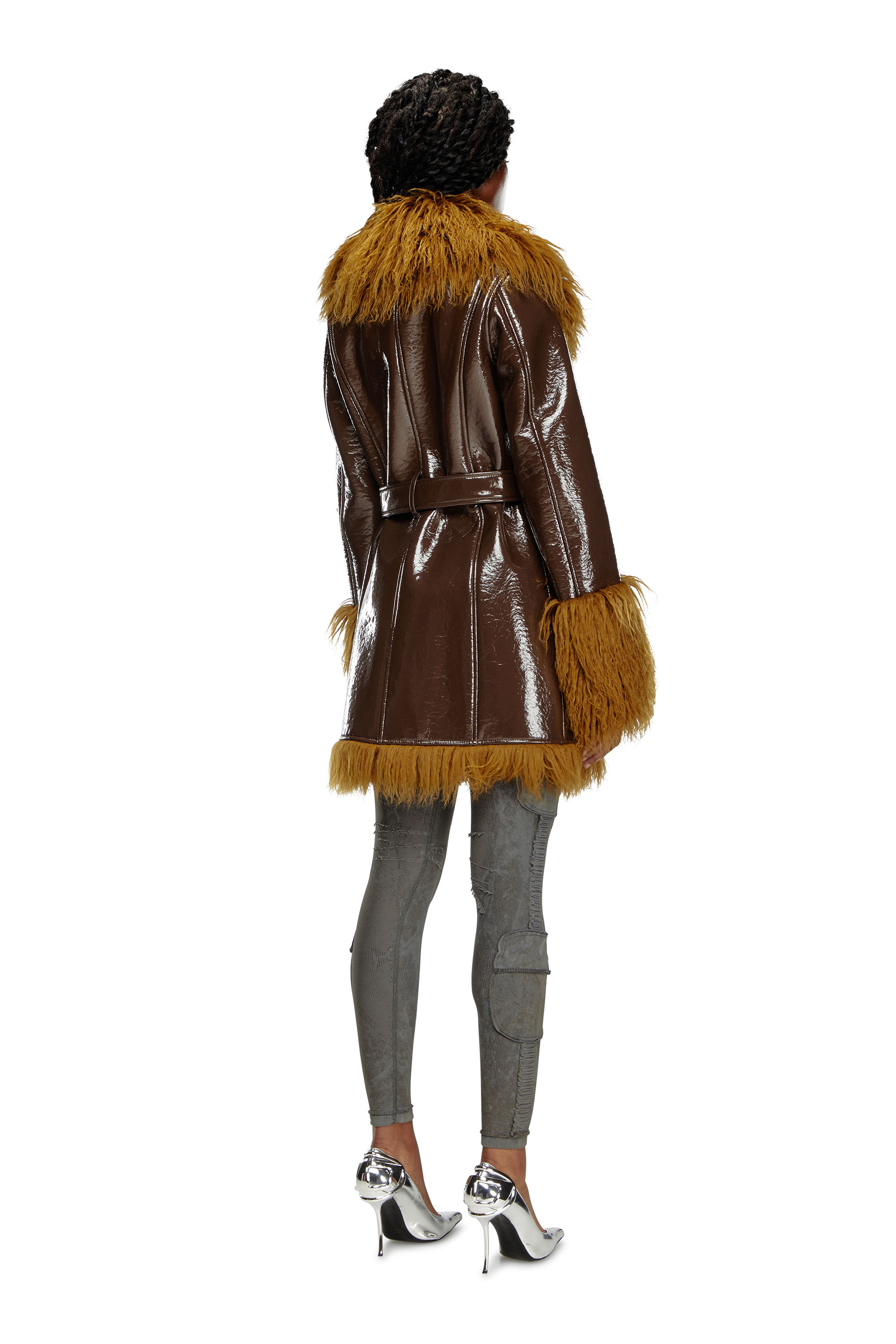 Women's Coated trench coat with shaggy trims | Brown | Diesel