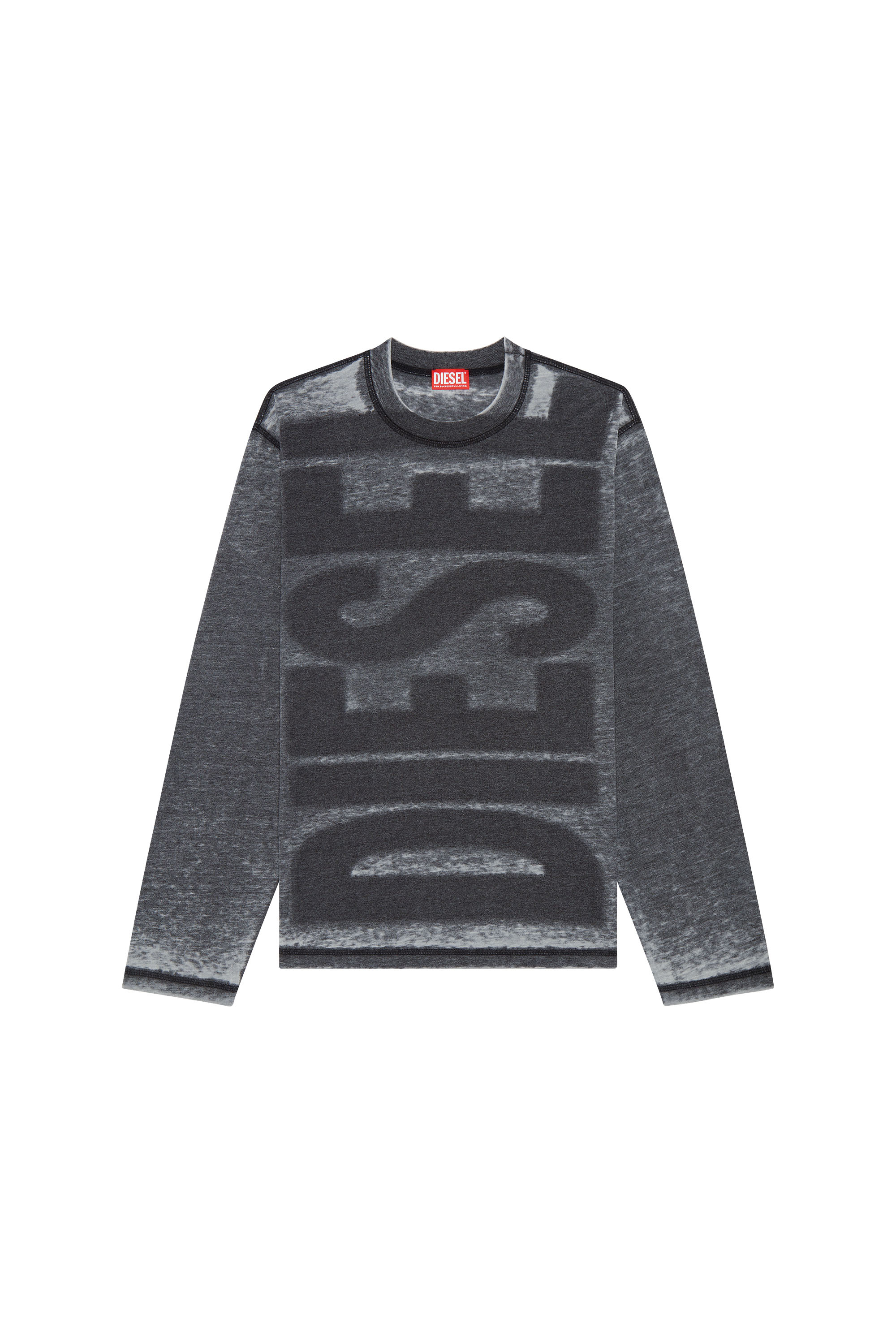 Diesel - T-CRANE-LS-L1, Man's Long-sleeve T-shirt with burn-out logo in Black - 2