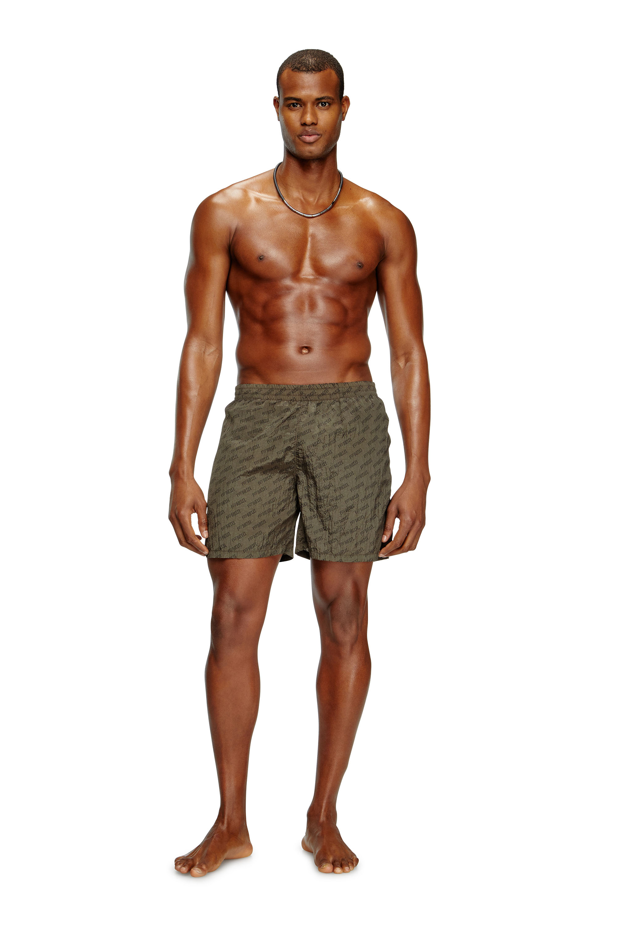 Diesel - DANIEL-41-MONO-UTLT, Man's Mid-length swim shorts with all-over logo in Brown - 1