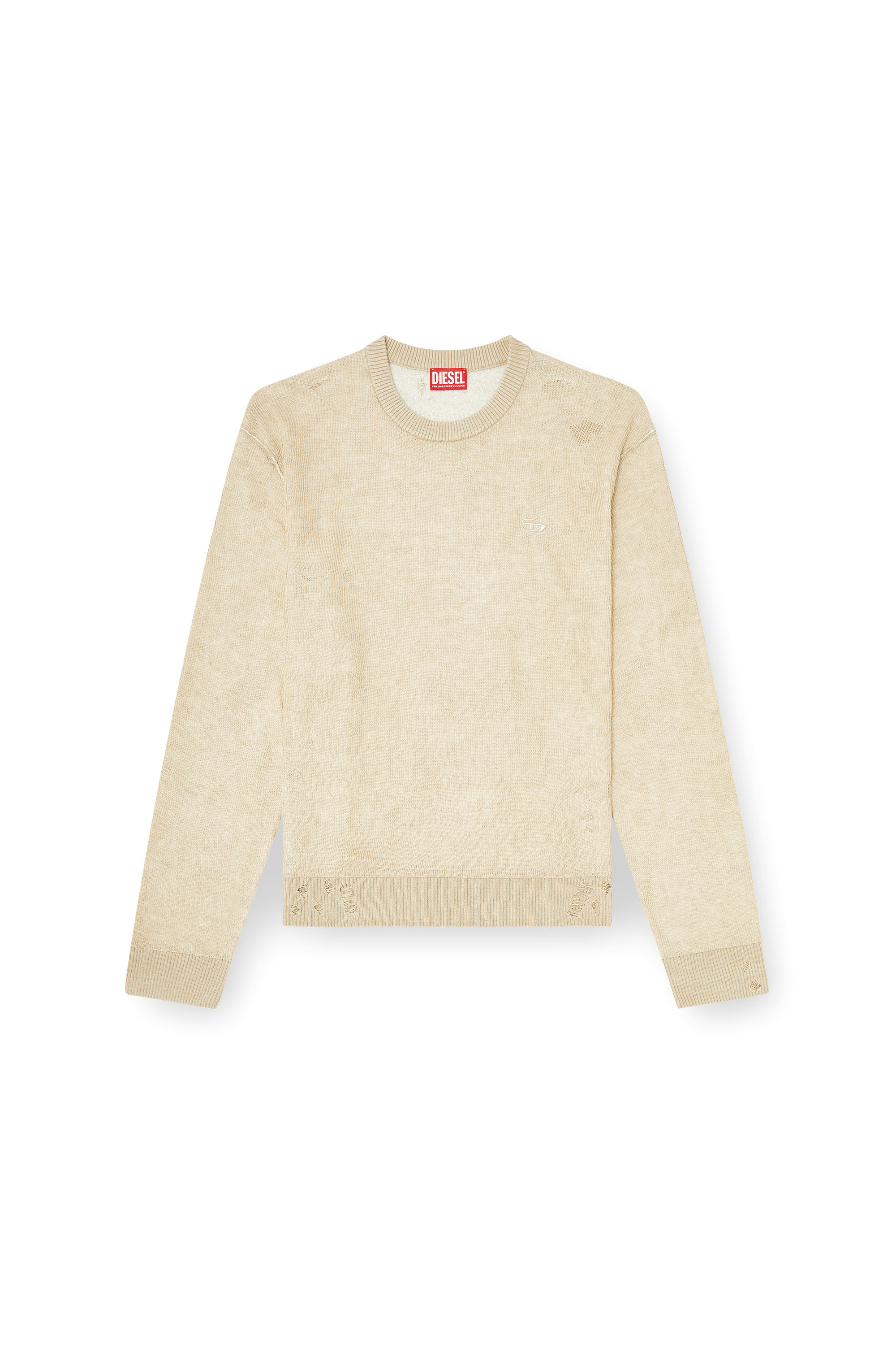 Diesel - K-DAIANAS, Male's Destroyed linen jumper in Light Brown - 3