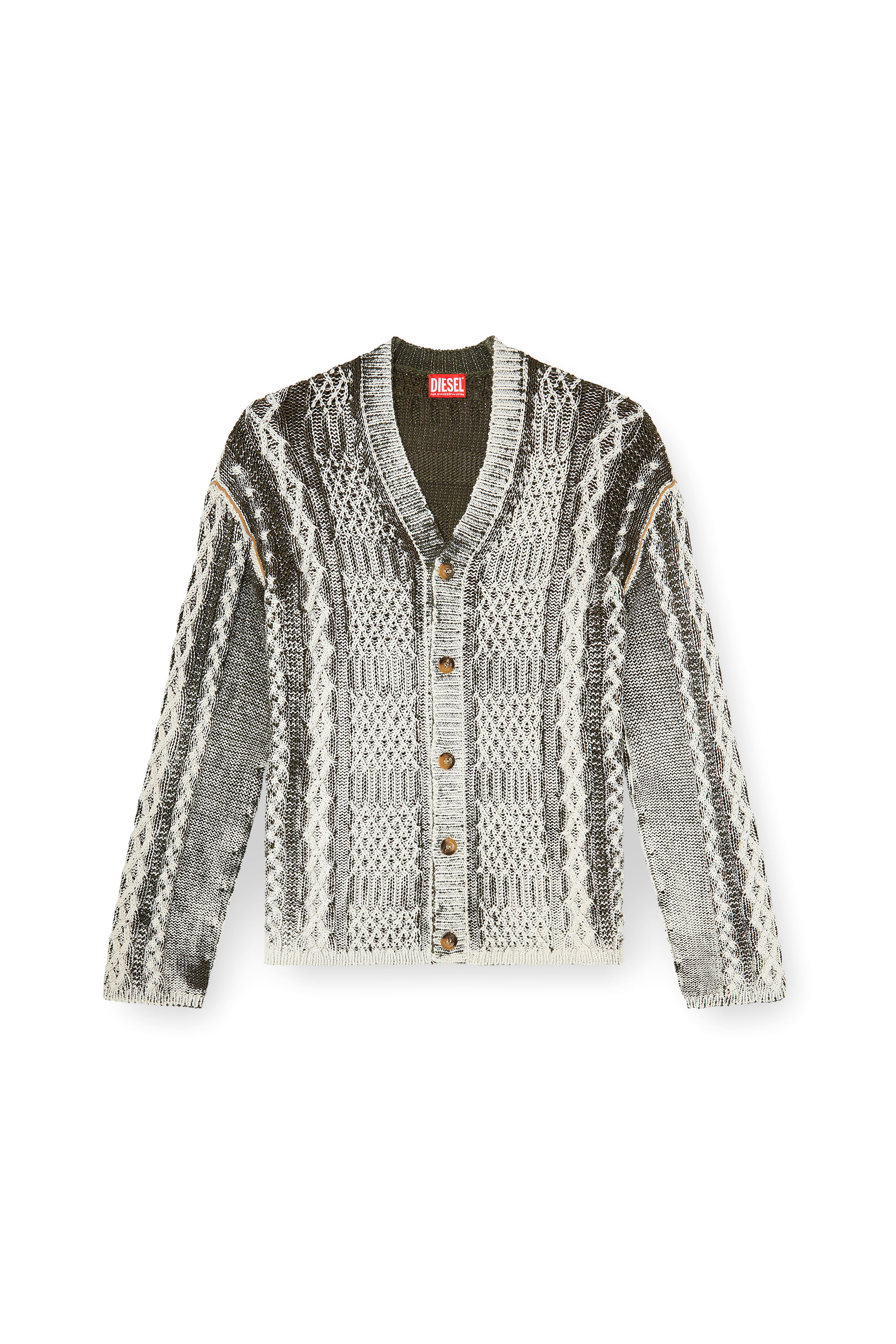 Diesel - K-MIOTO, Cardigan en maille torsad&eacute;e trait&eacute; Homme in Polychrome - 3