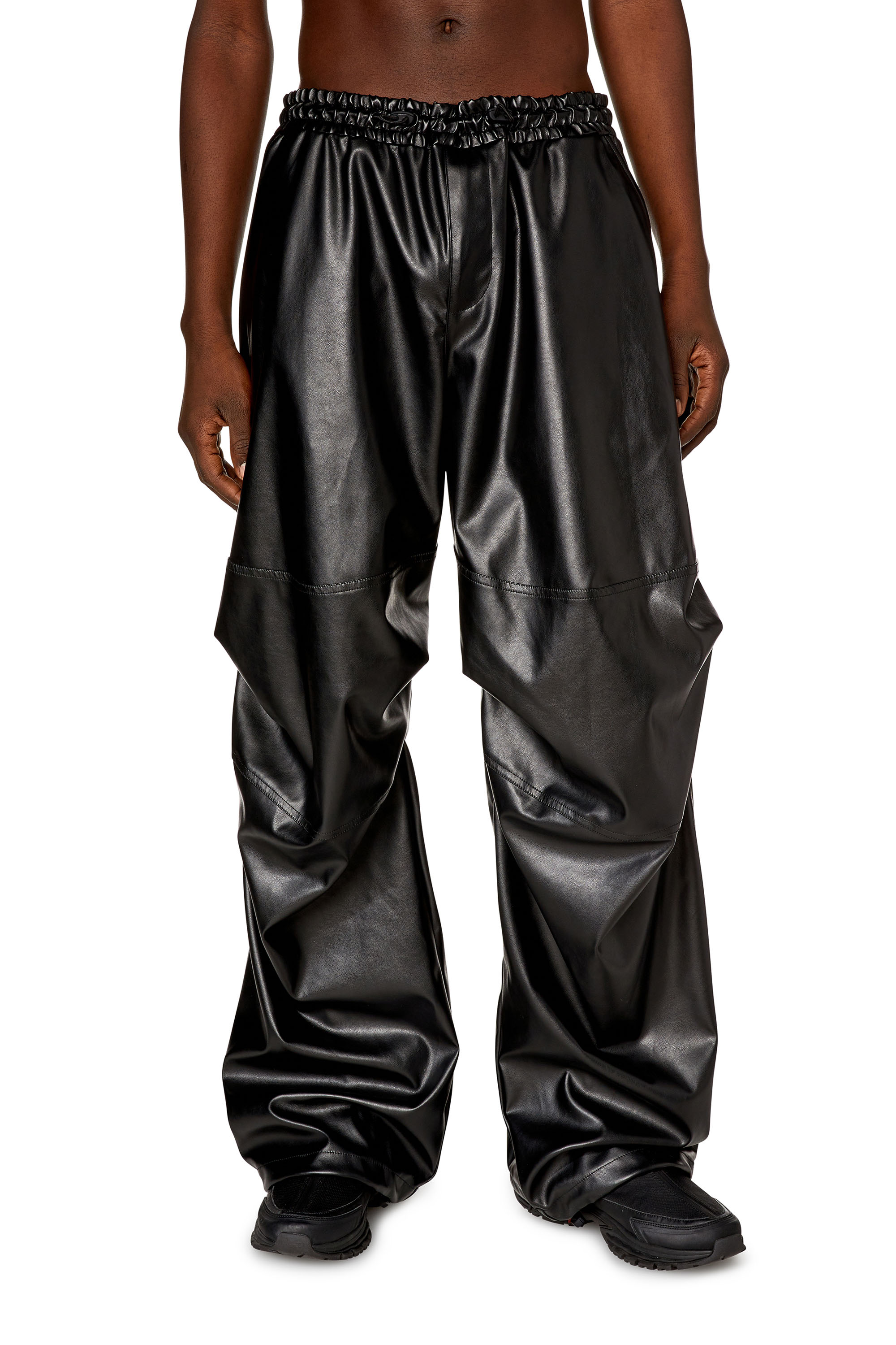 Diesel - P-MARTY-LTH, Man's Oversized cargo pants in coated fabric in Black - 3