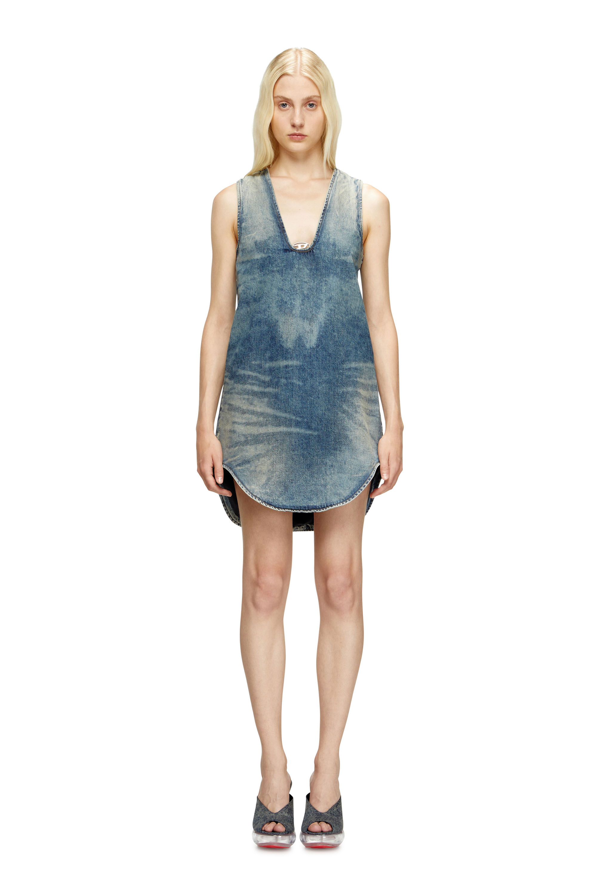 Diesel - DE-LARIS-DRESS-S, Female's Short dress in marbled denim in Medium Blue - 2