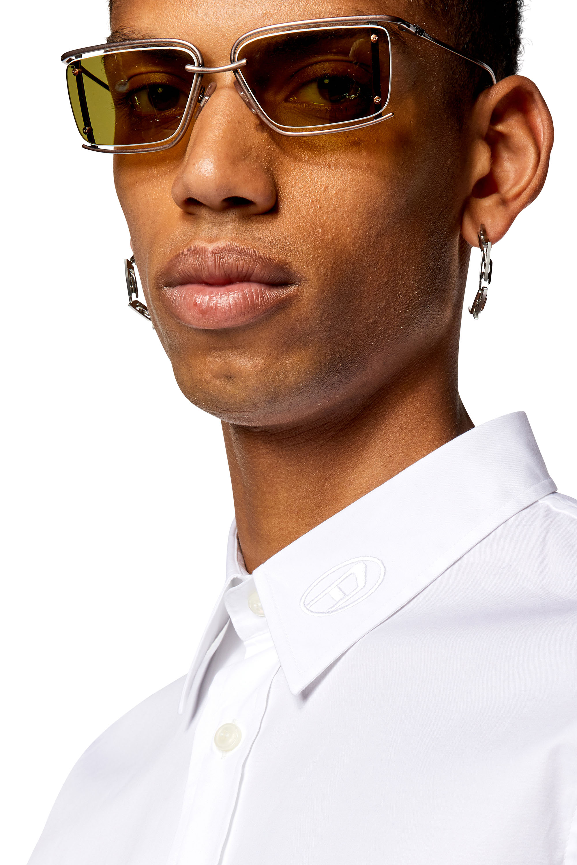 Diesel - S-BENNY-CL, Man's Micro-twill shirt with tonal embroidery in White - 4