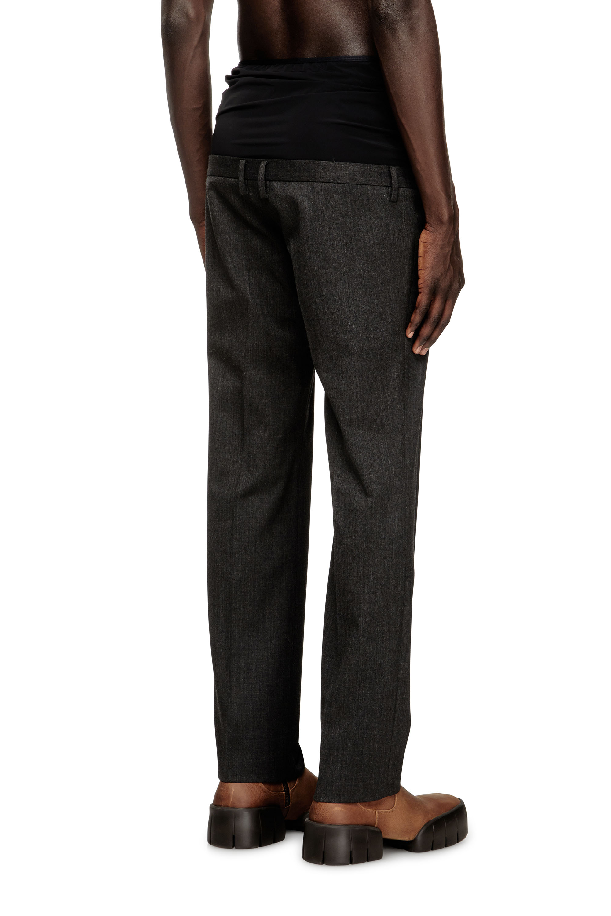 Diesel - P-AUREL-1, Man's Wool trousers with stretch waist in Dark grey - 3