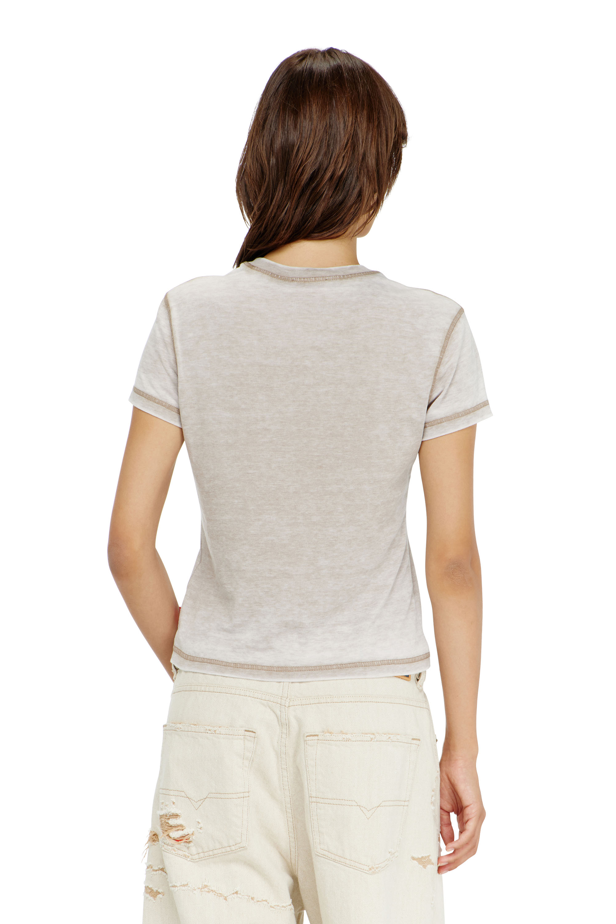 Diesel - T-ILA-AA1, Camiseta de jersey con strass y burnout effect Mujer in Gris - 4