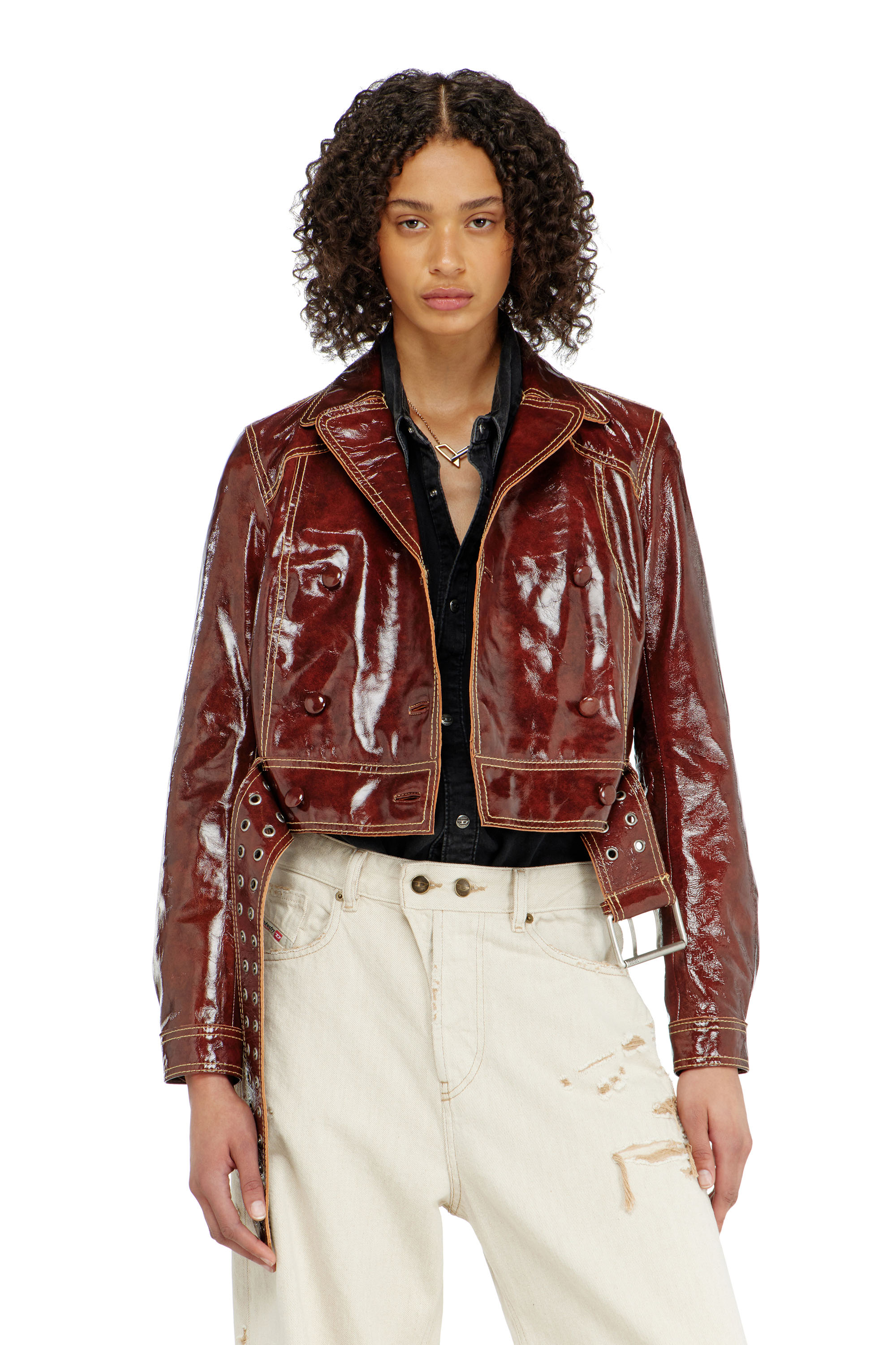 Diesel - L-EGEND, Female's Patent-leather jacket with large belt in null - 1
