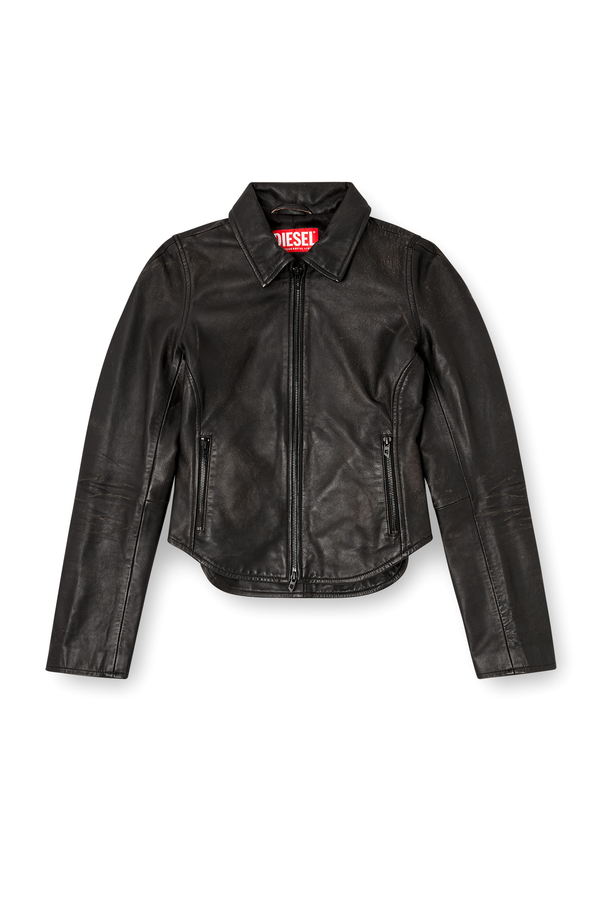 Diesel - L-EGRAD, Female's Distressed leather jacket in Black - 2