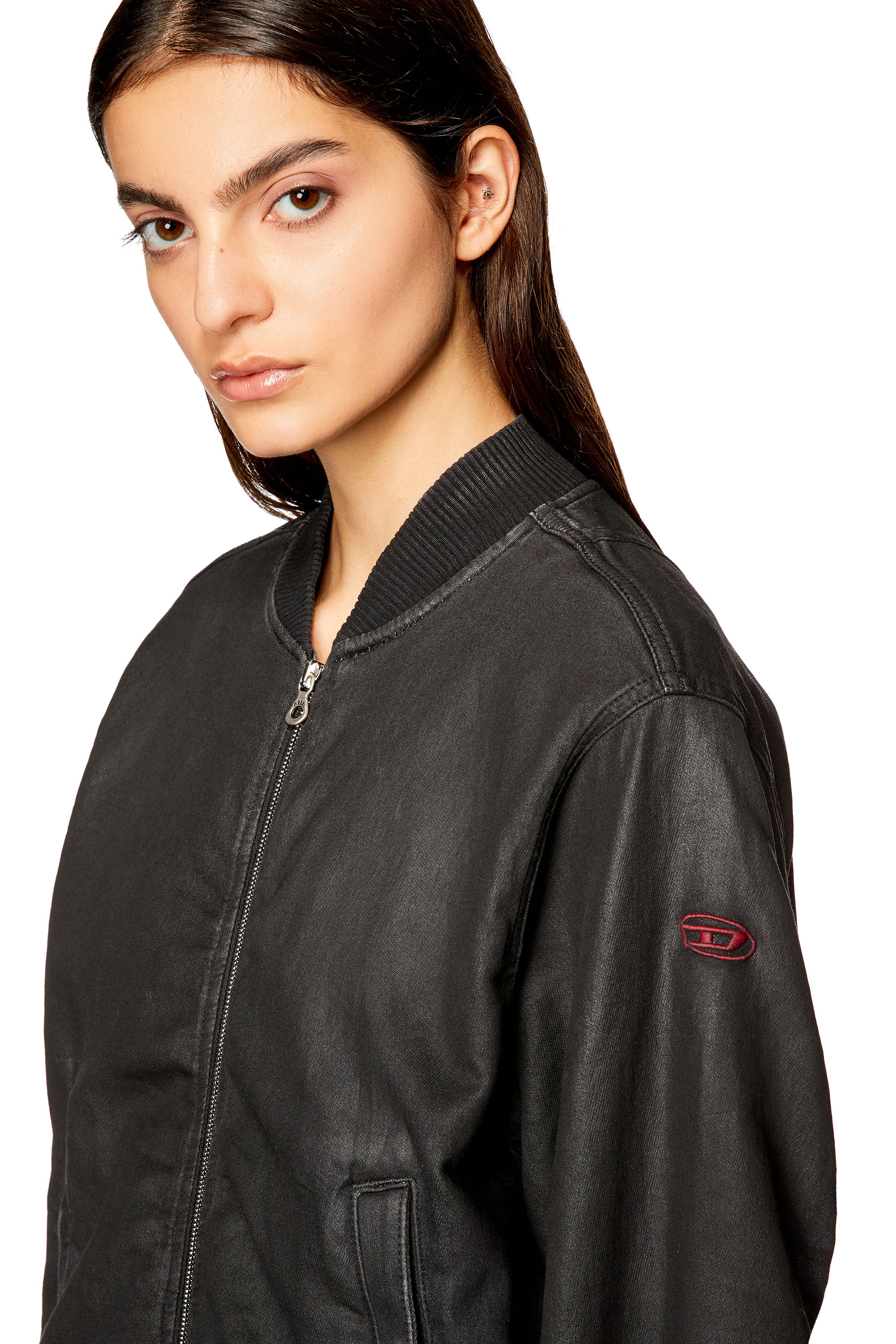 Women's Bomber jacket in coated denim | Black | Diesel