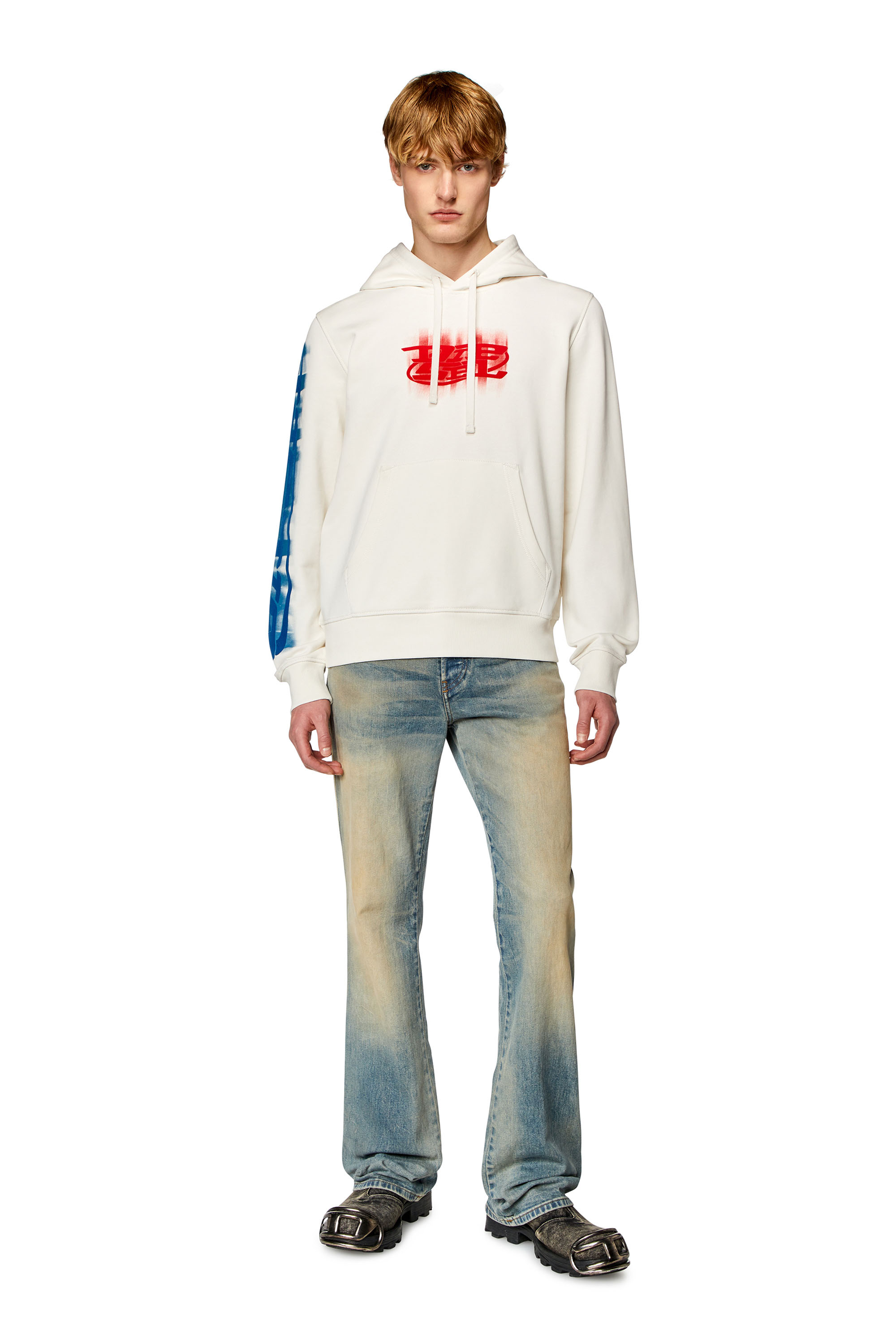 Diesel - S-GINN-HOOD-N, Sweat-shirt &agrave; capuche avec imprim&eacute;s Diesel effet flou Homme in Blanc - 1