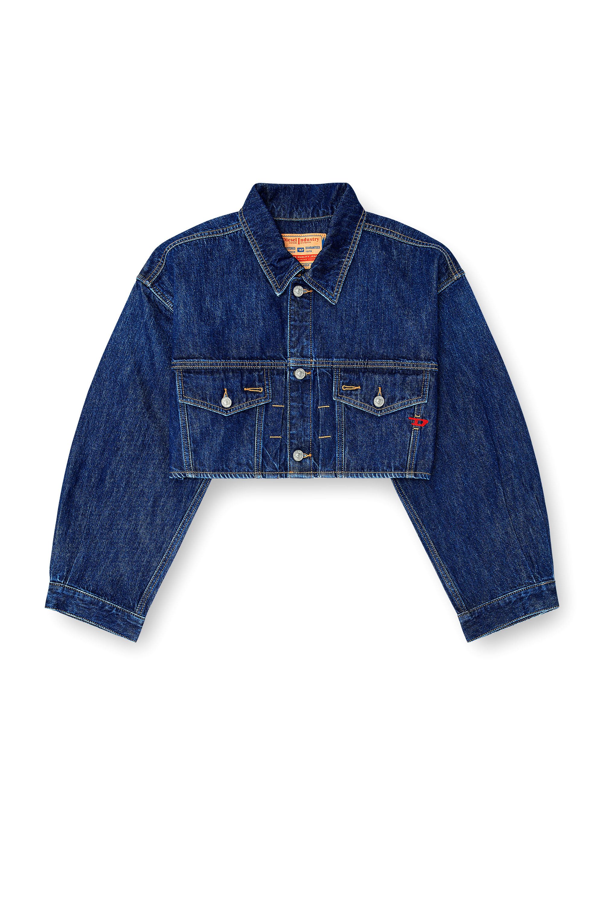 Diesel - DE-MALLEY, Chaqueta trucker denim cropped oversize Mujer in Azul marino - 3
