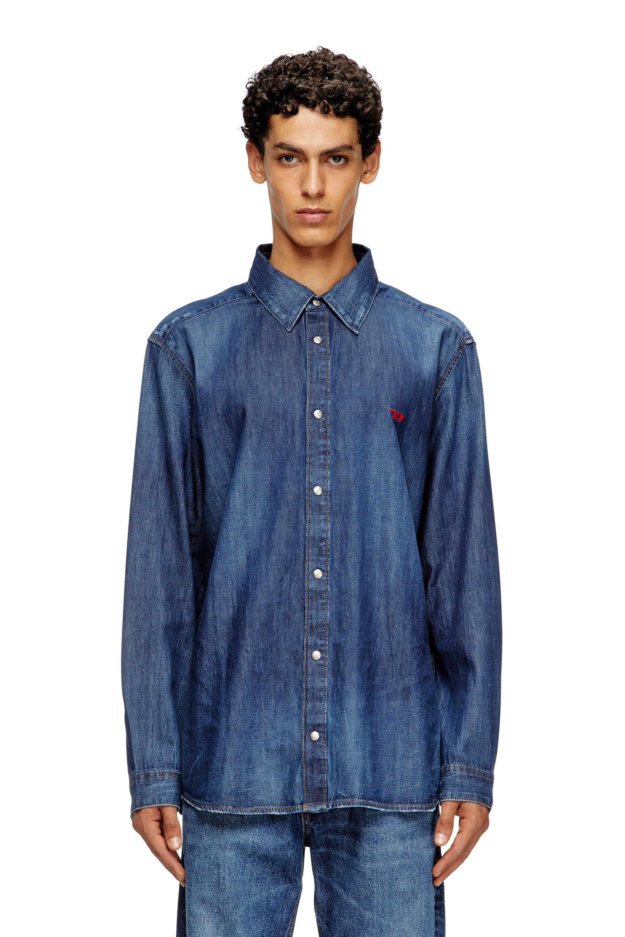 Diesel - D-SIMPLY, Male's Denim shirt with embroidered logo in Medium Blue - 1
