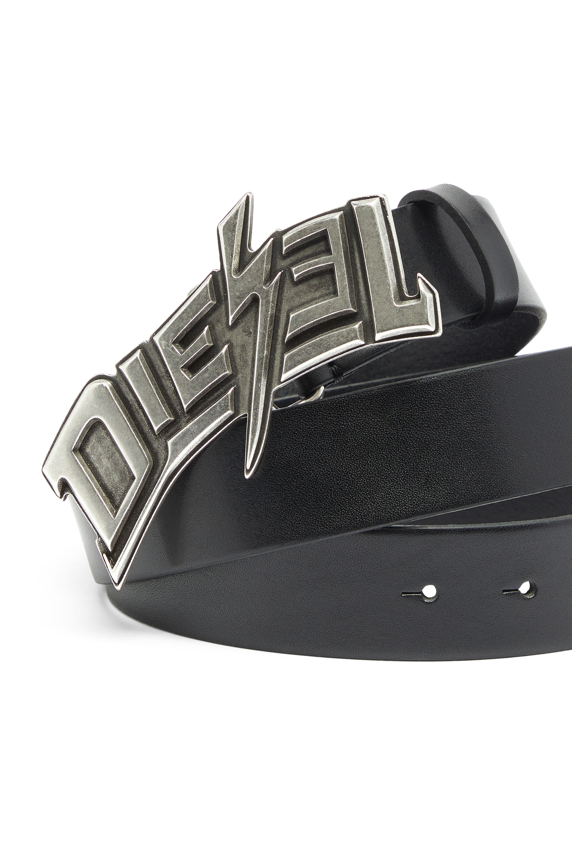 Diesel - B-LIGHTNING 35, Male's 4cm leather belt with lightning bolt buckle in Black - 3