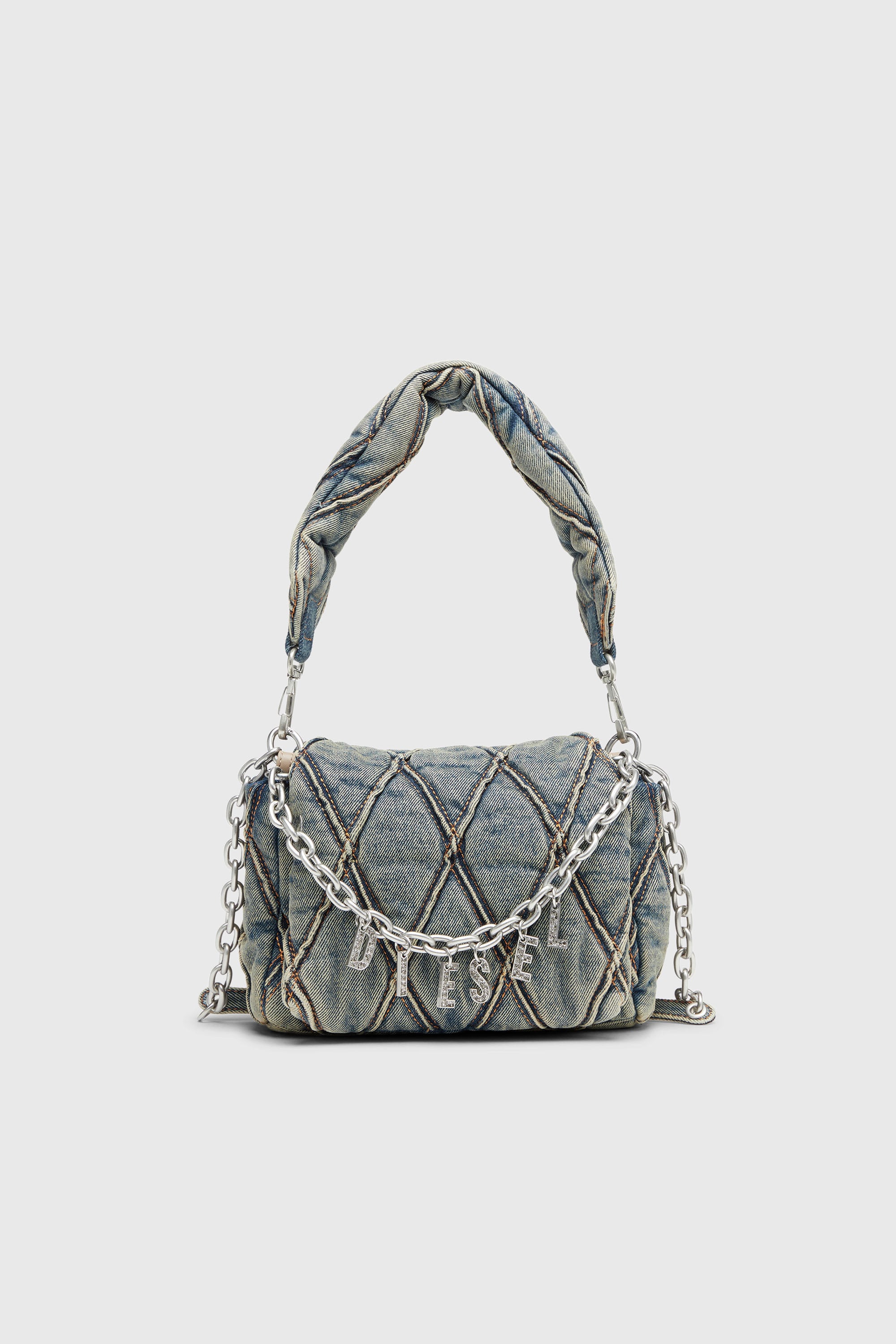 Diesel - CHARM-D SHOULDER S, Charm-D-Bolso de hombro peque&ntilde;o de denim acolchado Mujer in Azul marino - 1