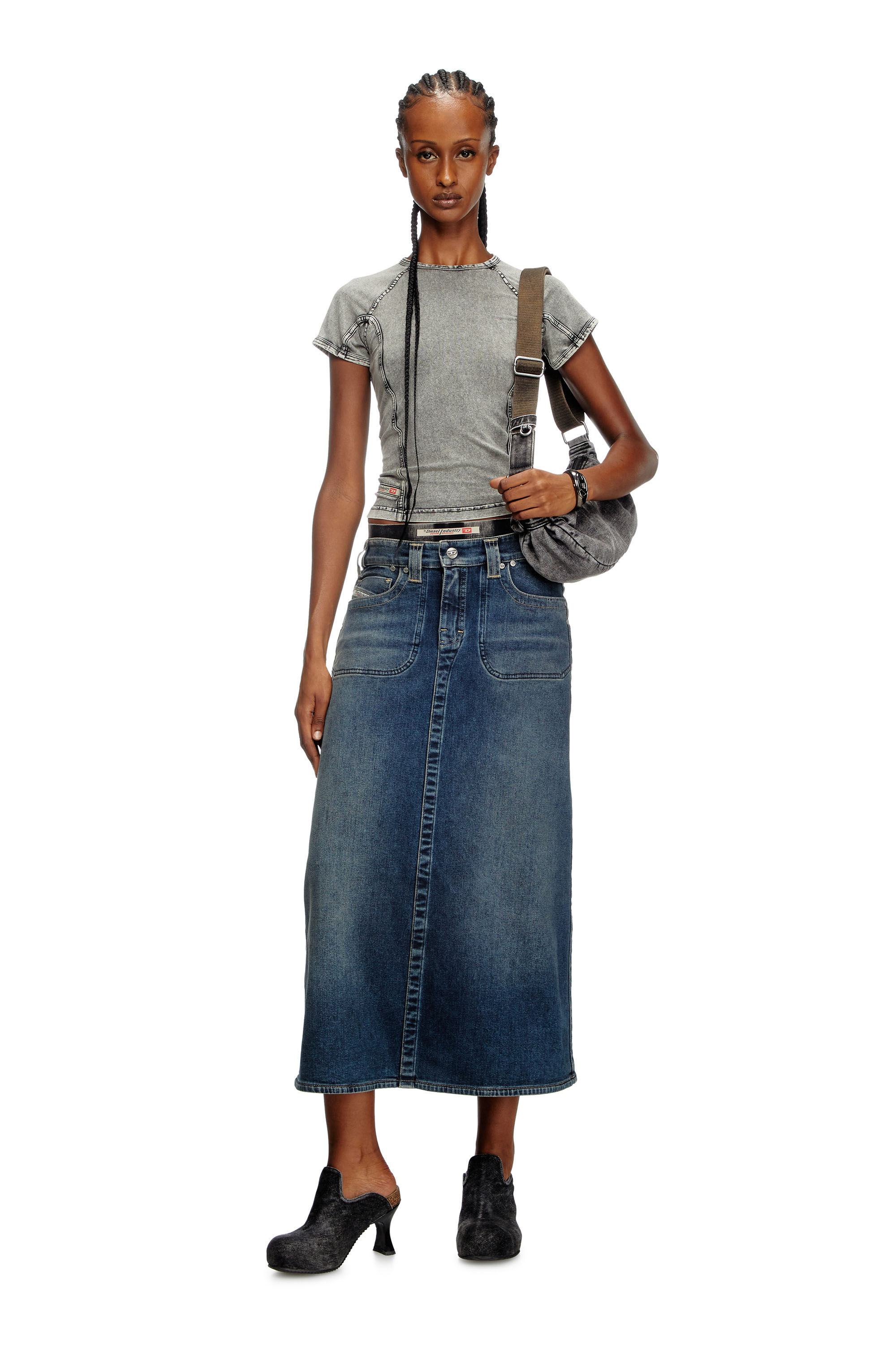 DE-PAGO-MID-RE, Azul Oscuro Diesel - DE-PAGO-MID-RE, Falda midi de Rehab denim Mujer in Azul marino - 1
