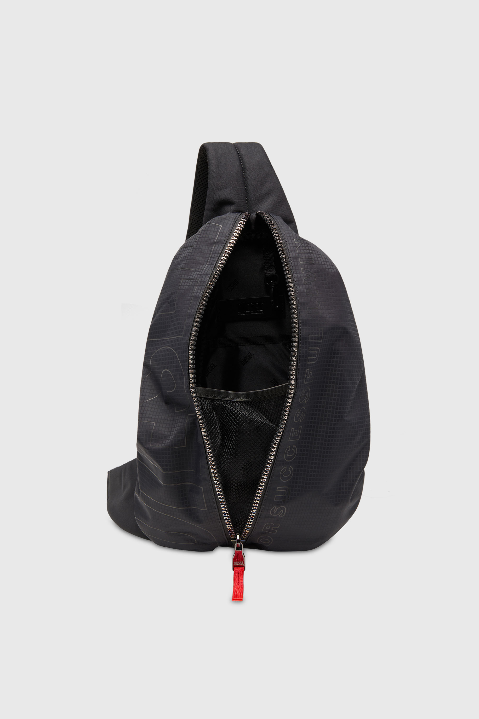 Men's Zip-D-Sling backpack in check-jacquard shell | Black | Diesel US