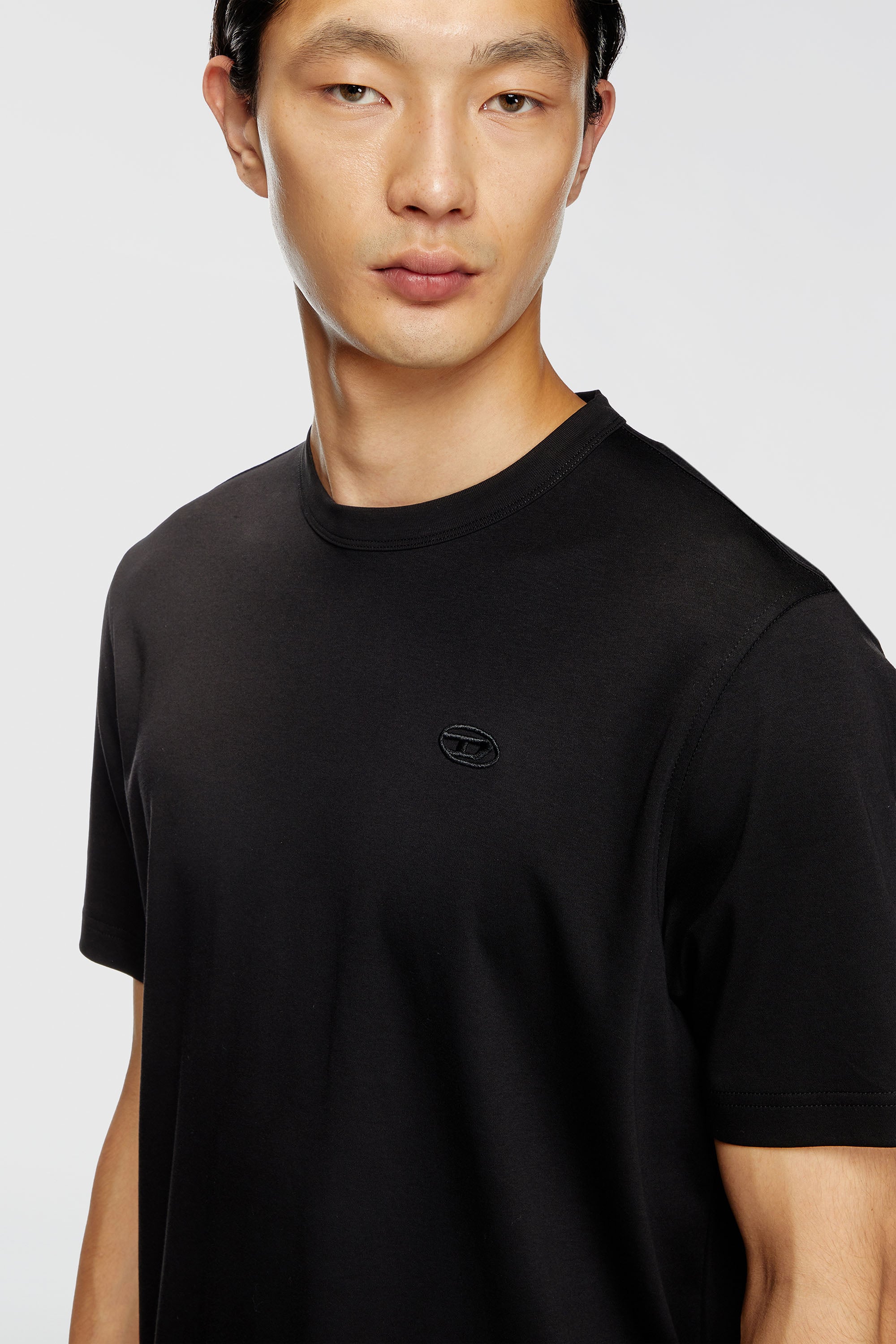 Diesel - T-ADJUST-SLITS-R17, Male's T-shirt with tonal logo embroidery in Black - 4