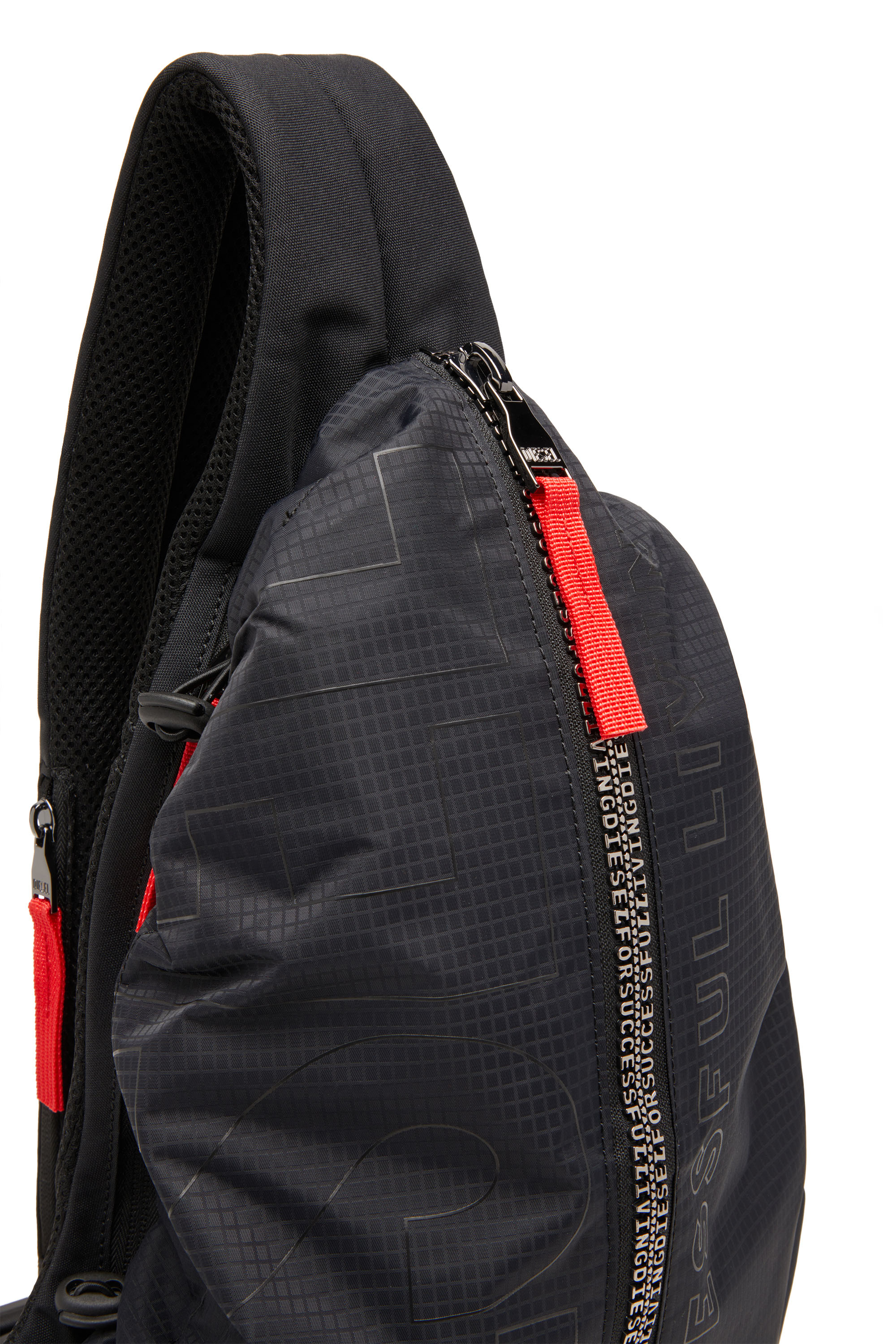 Diesel - ZIP-D SLING BAG X, Male's Zip-D-Sling backpack in check-jacquard shell in Black - 5