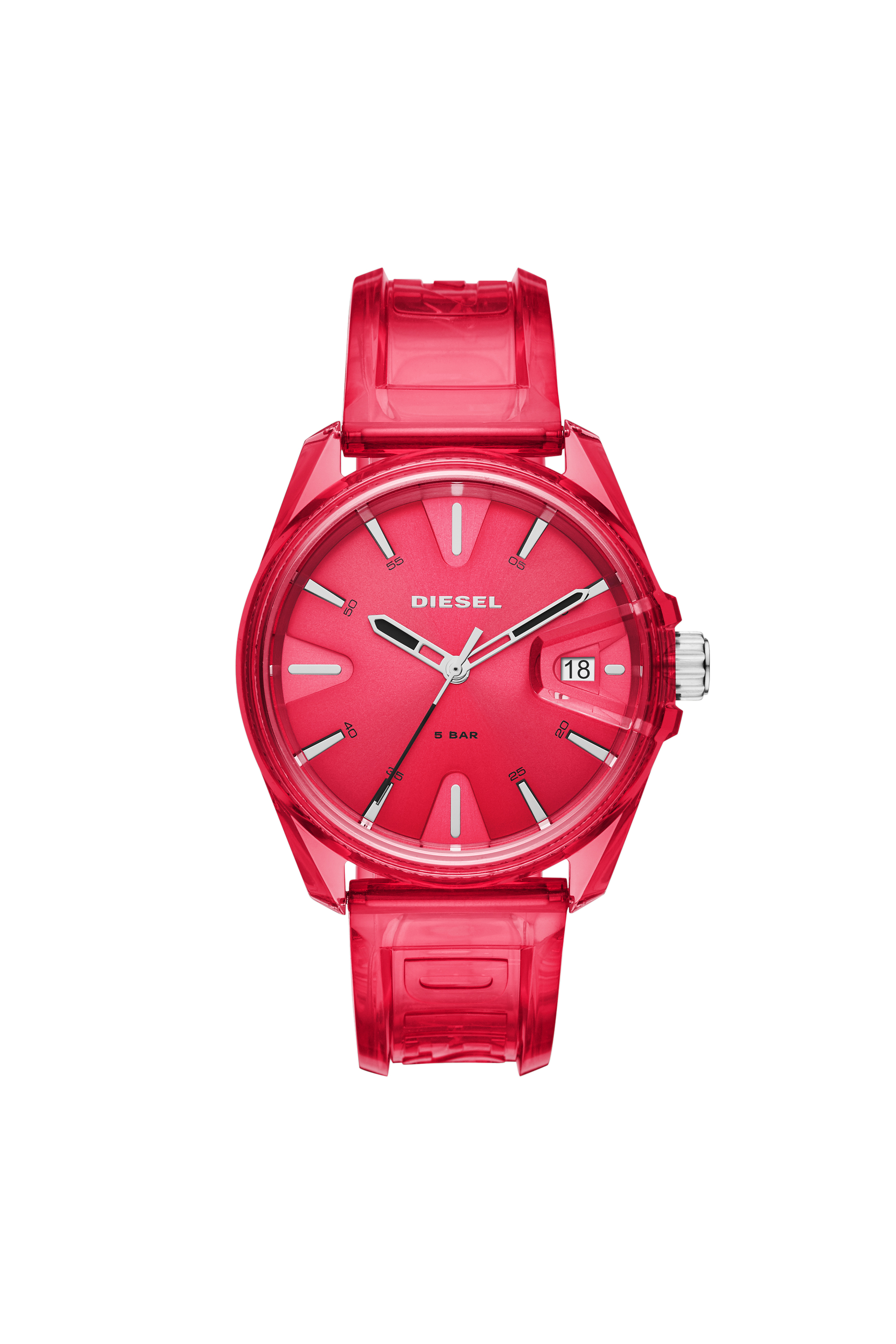 MS9 three-hand red transparent watch