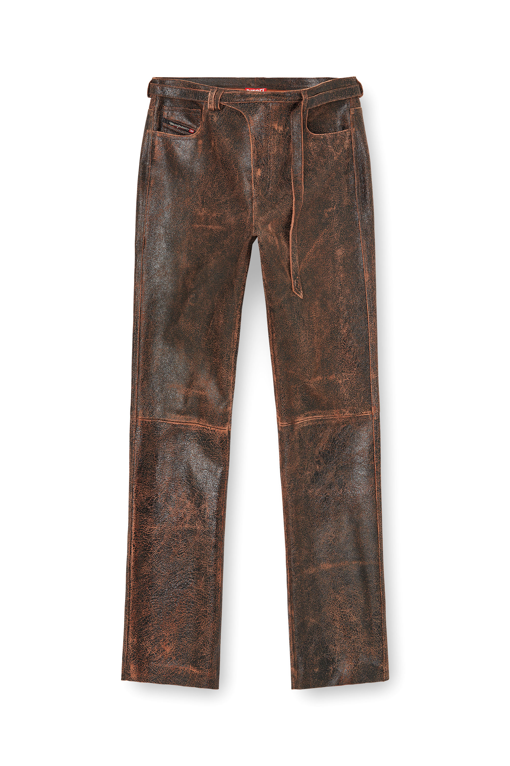 Diesel - P-NURI, Male's Cracked-leather pants with biker strap detail in null - 2