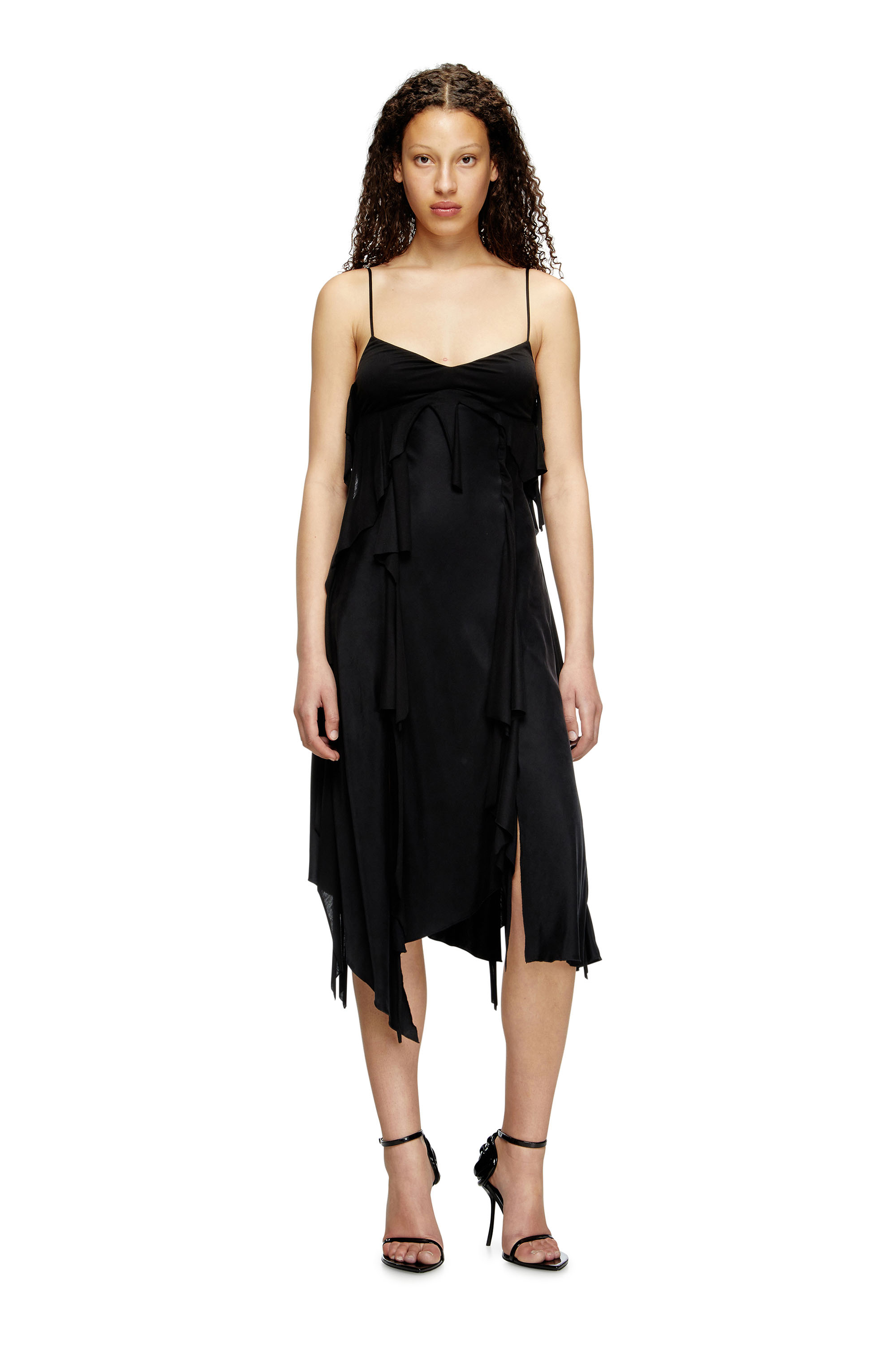 D-ANCER, Black Diesel - D-ANCER, Female's Satin dress with raw-cut flounces in Black - 3