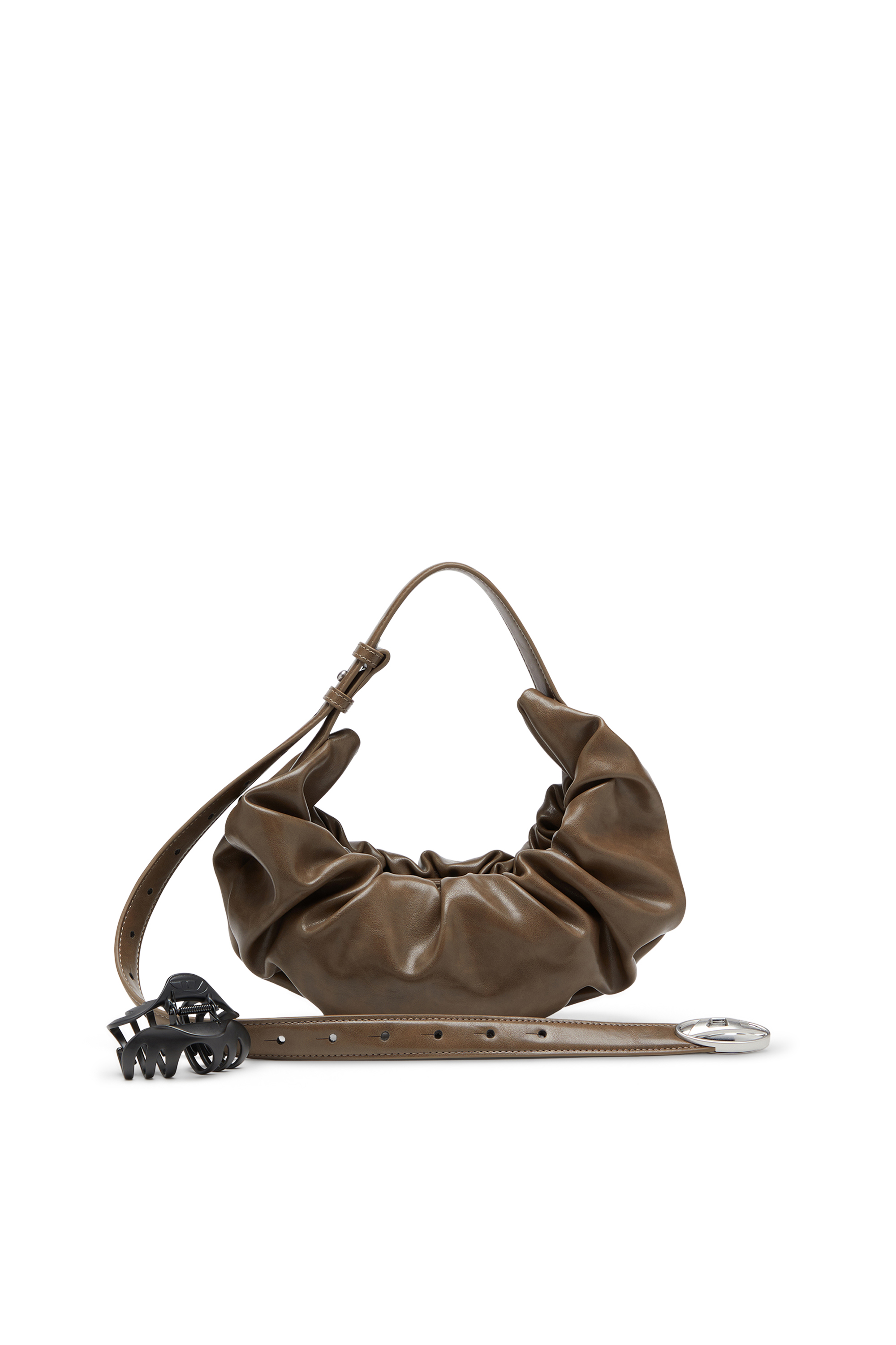 Diesel - GRAB-D HOBO S, Female's Grab-D S-Small scrunched hobo bag in shiny PU in Brown - 6