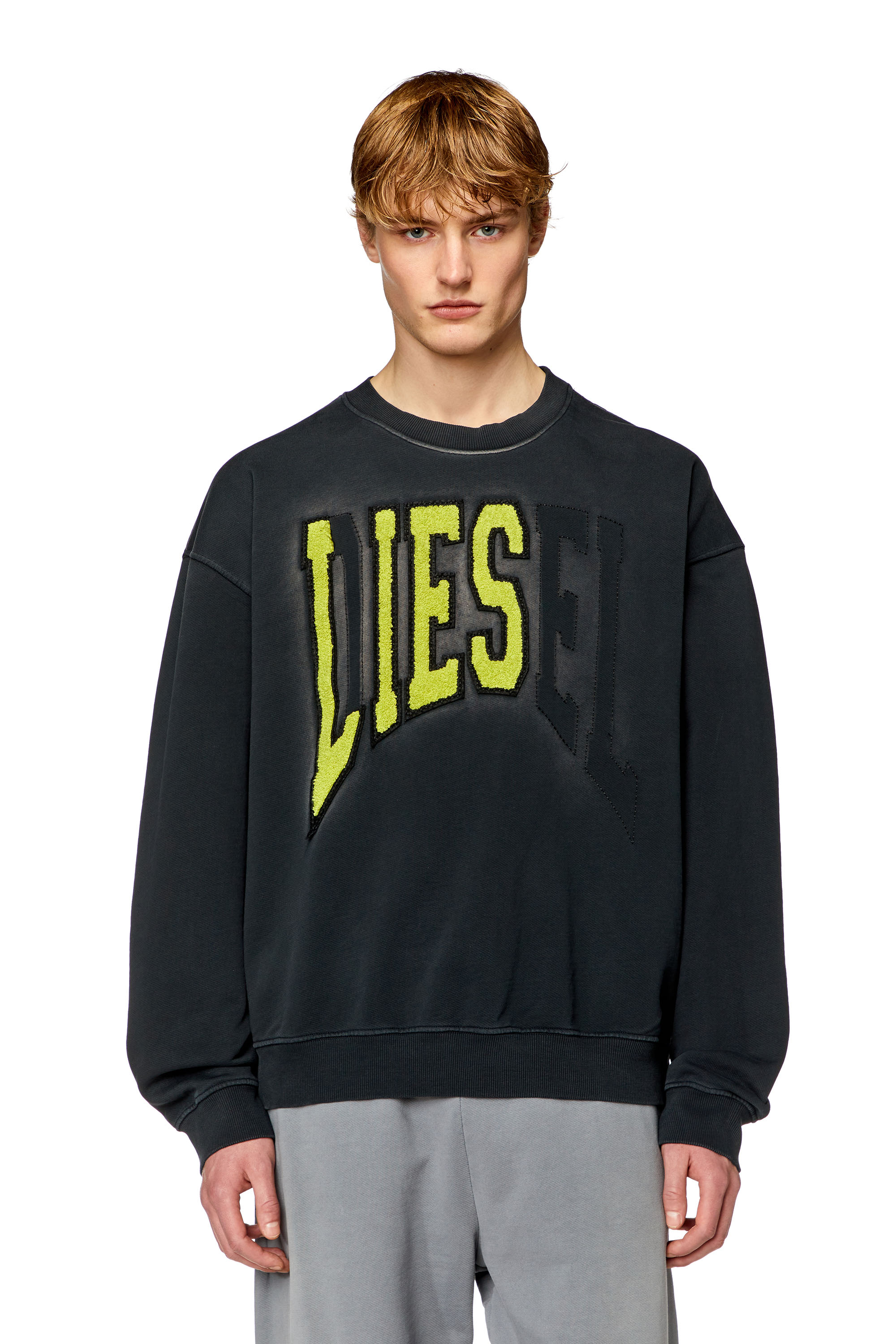 Diesel - S-BOXT-N6, Male's College sweatshirt with LIES patches in Black - 3