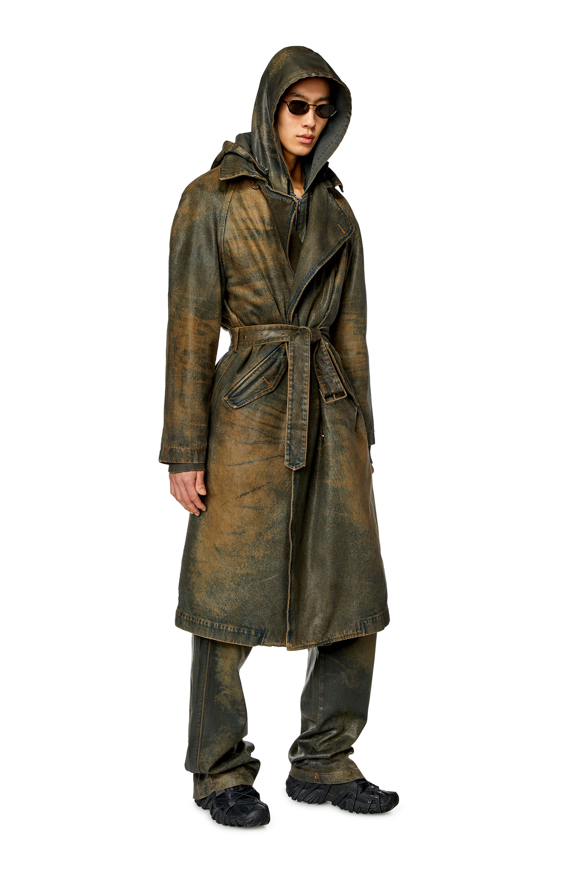 Women's Trench coat in coated denim | Brown | Diesel