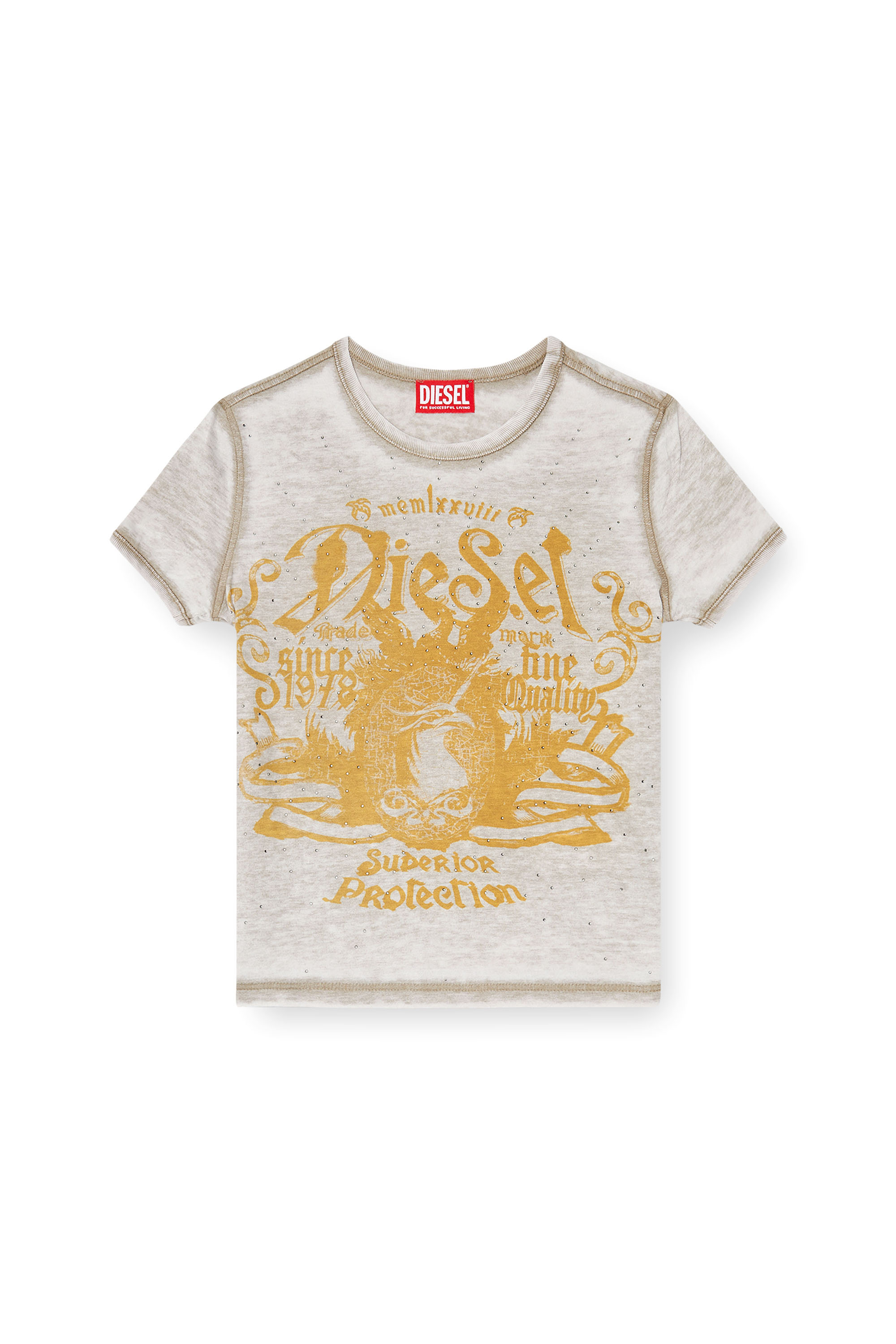 Diesel - T-UNCUTIES-LONG-AA3, Camiseta slim de punto con estampado y tachuelas Mujer in Multicolor - 3