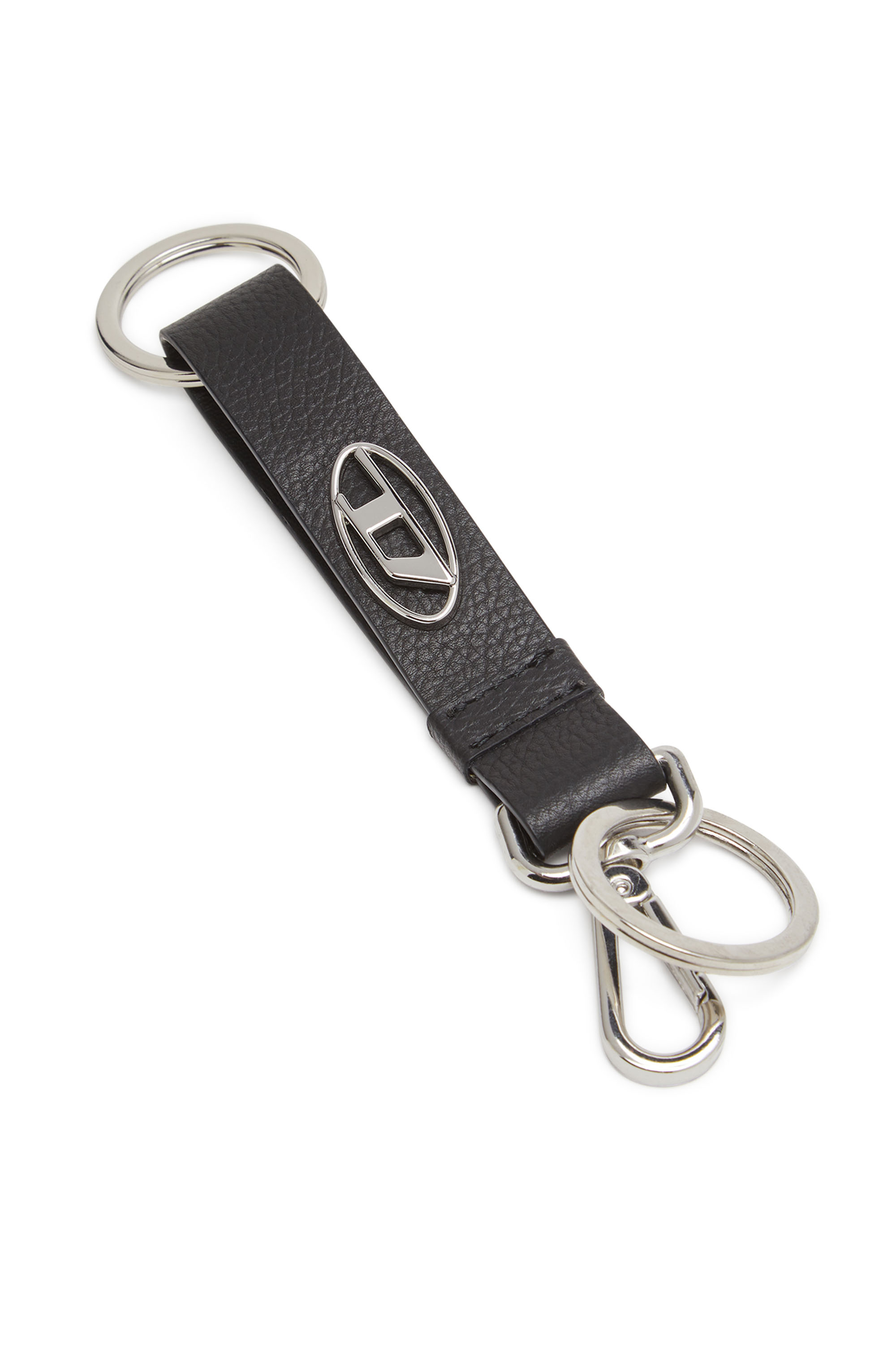Diesel - BUSY-KEY, Man's Leather keyring with logo plaque in Black - 2